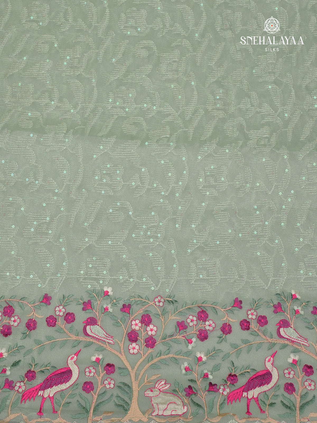 Pale Green Embroidery Designer Saree