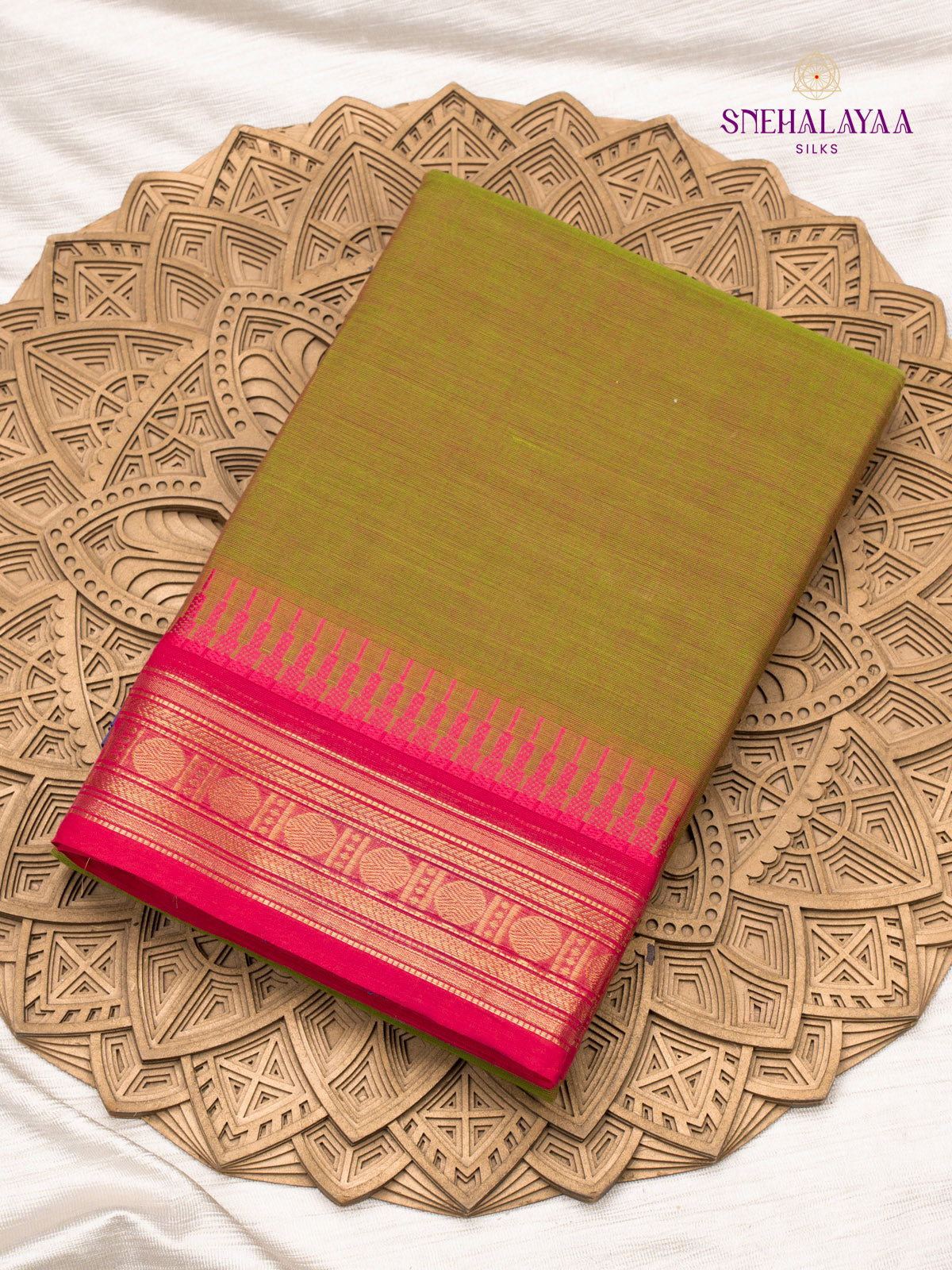 Olive Green Chettinad Cotton Saree