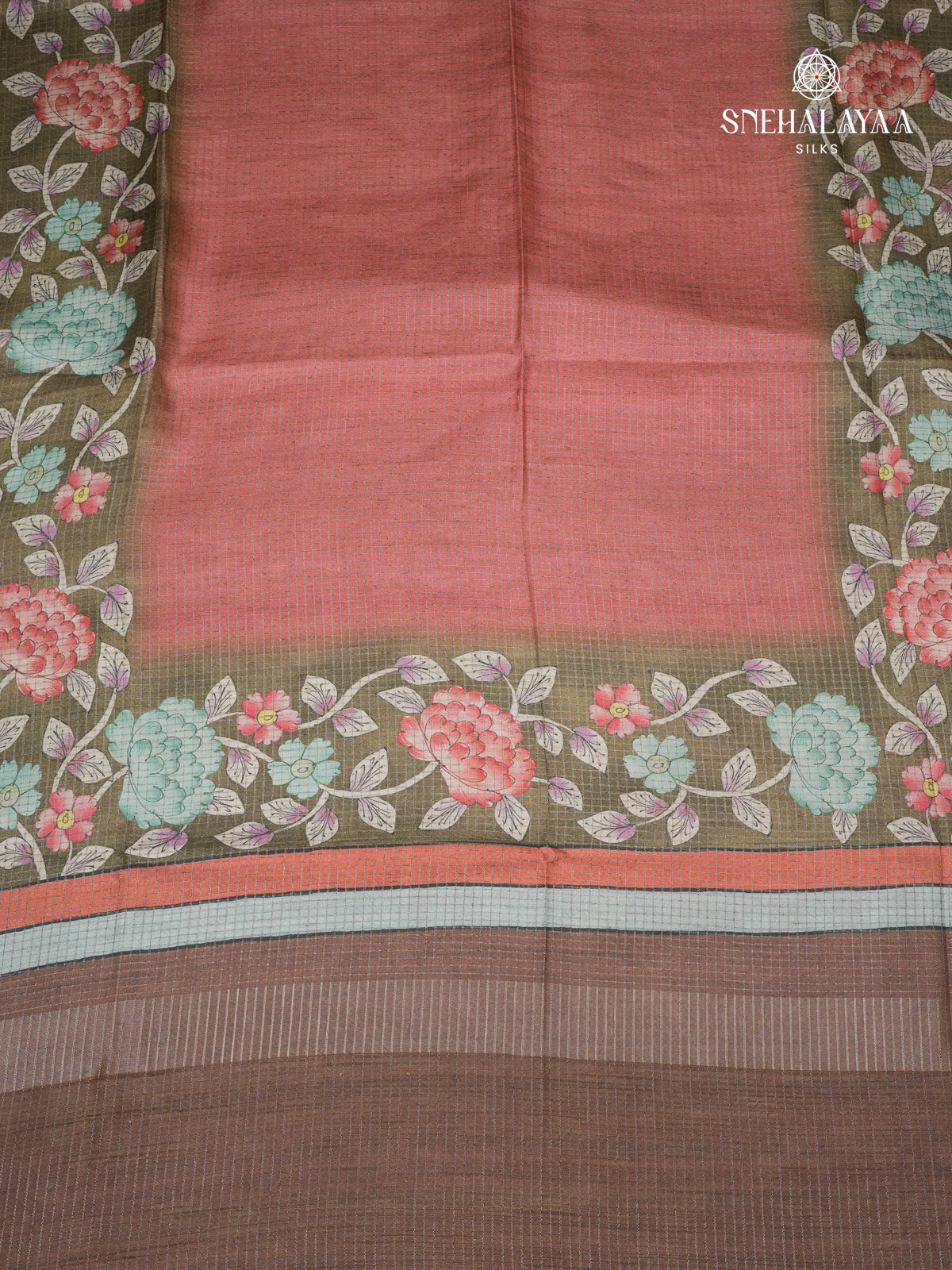 Maroon Floral Printed Tussar Saree