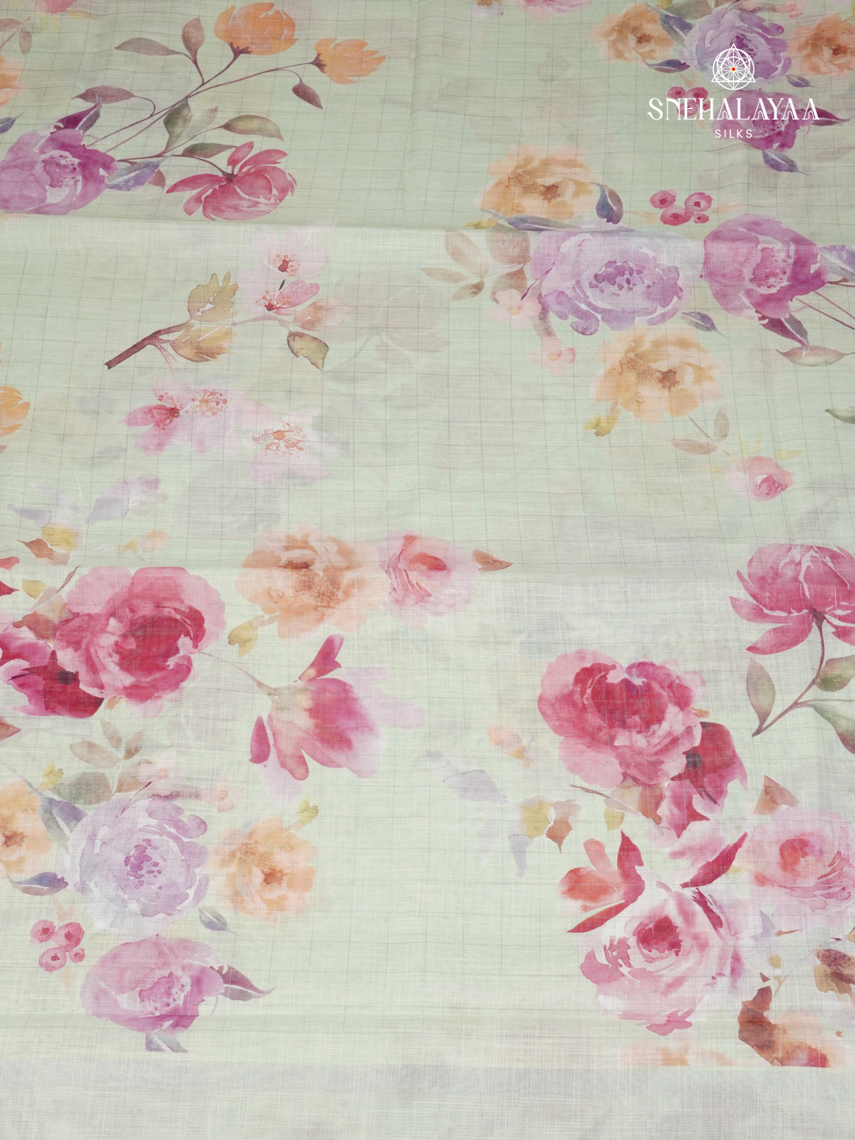 Pastel Green Printed Linen Saree