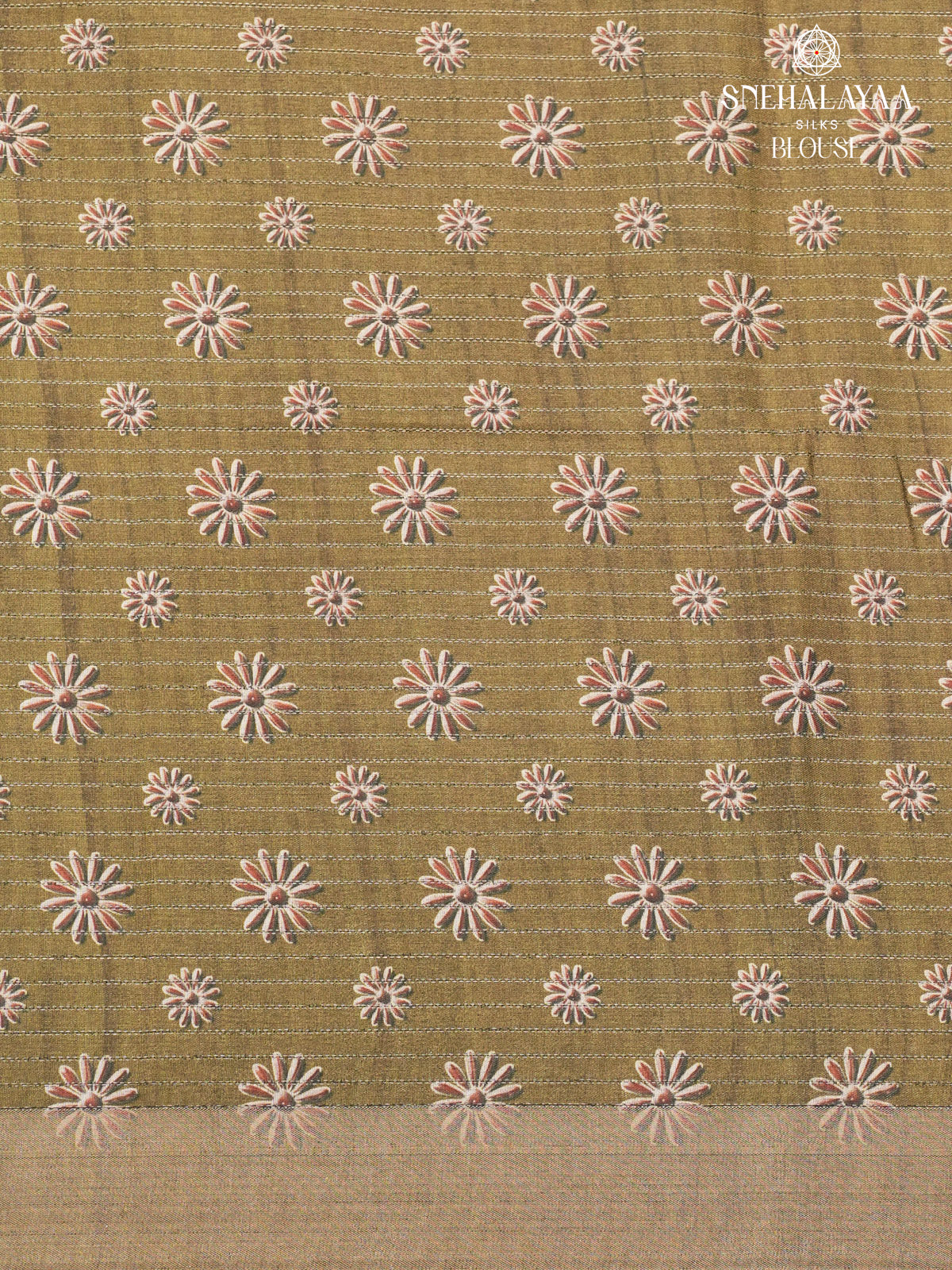 Mustard Yellow Floral Printed Tussar Saree