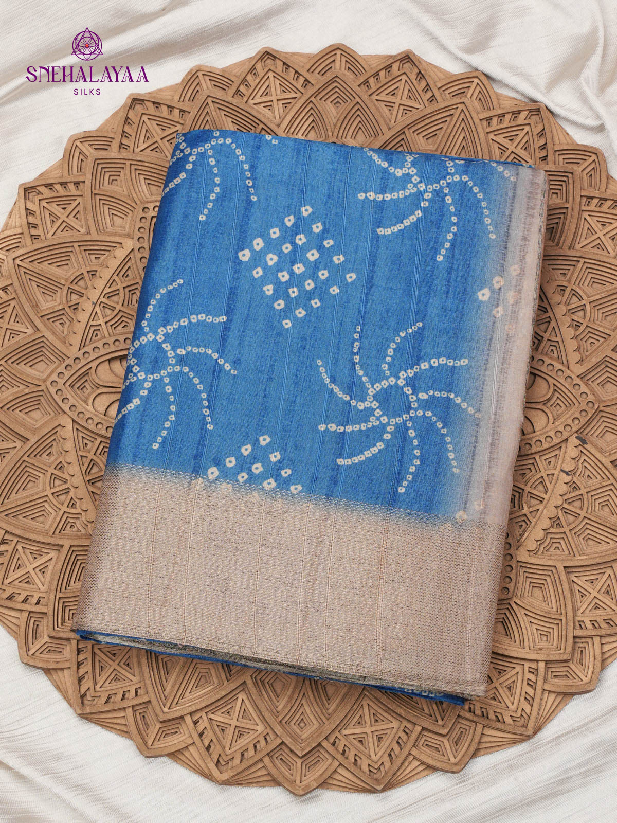 Royal Blue Printed Tussar Saree