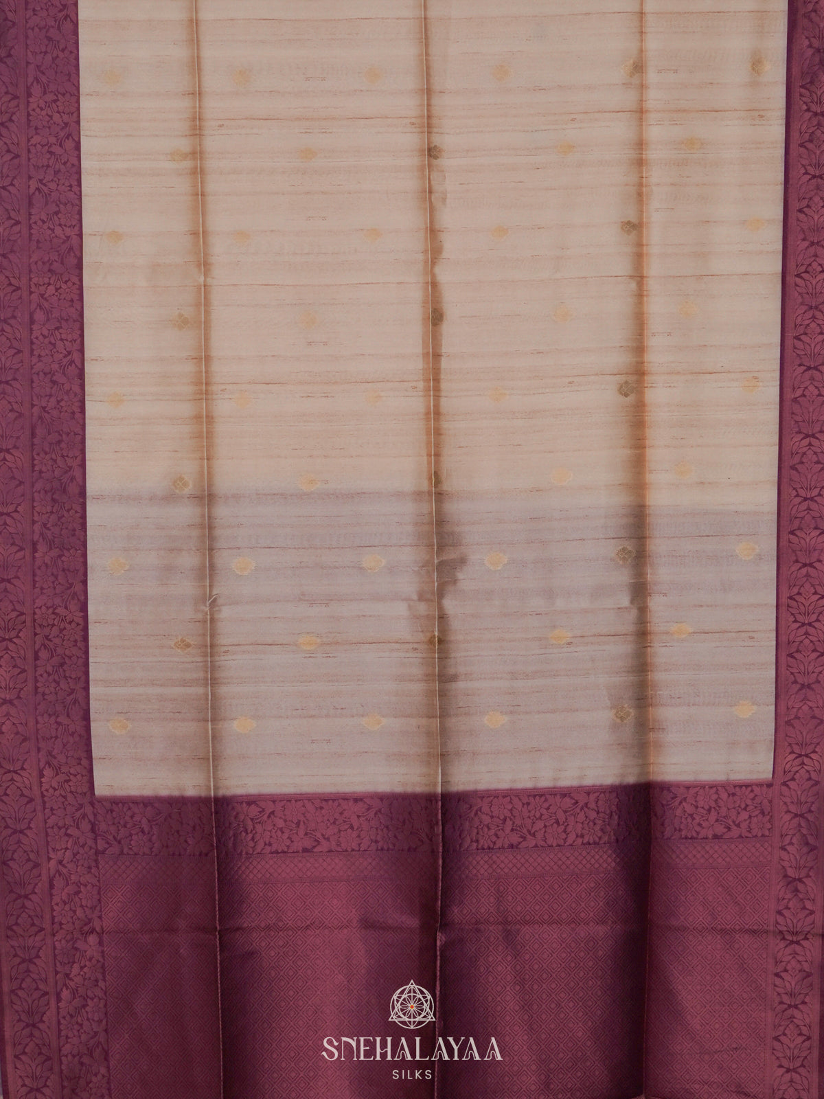 Beige With Purple Border Tussar Saree