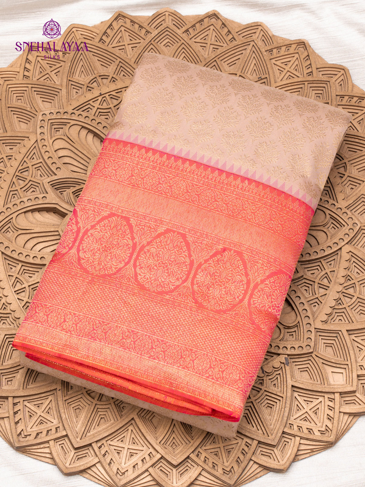 Beige Peach Kanjivaram Silk Saree