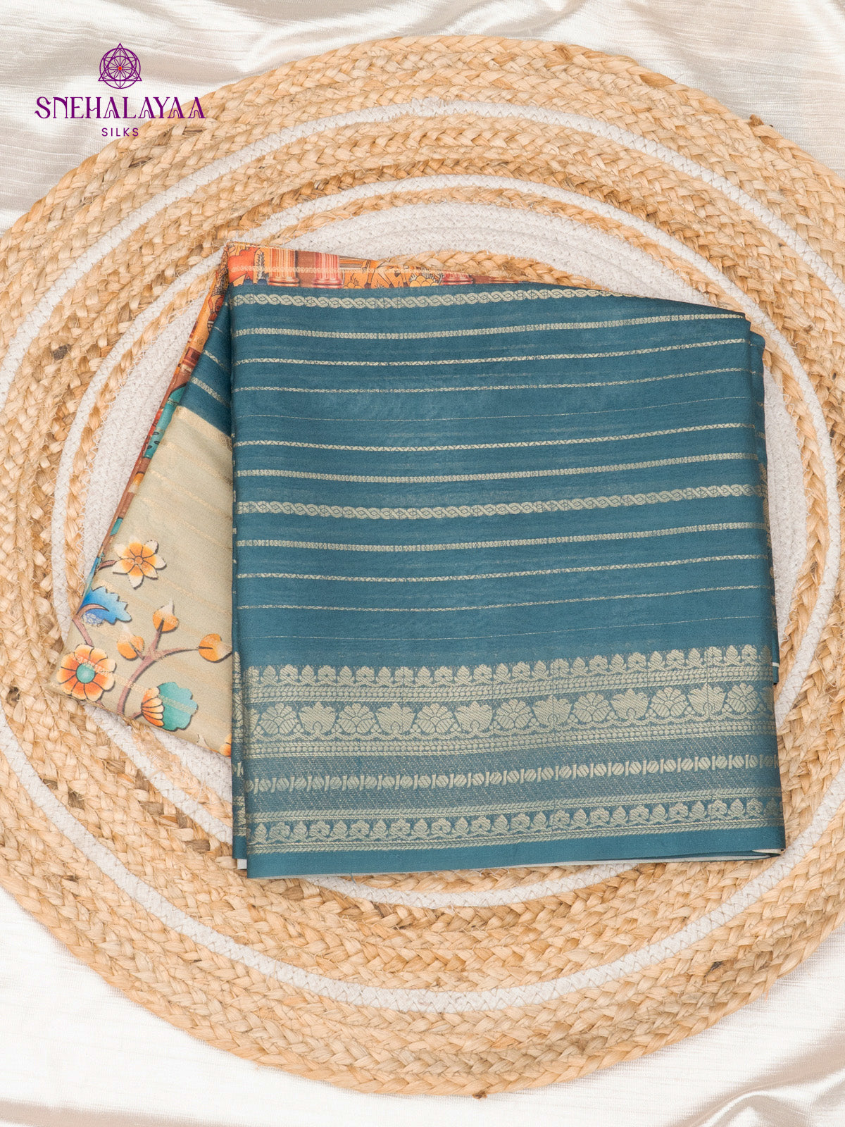 Beige Printed Mysore Silk Saree