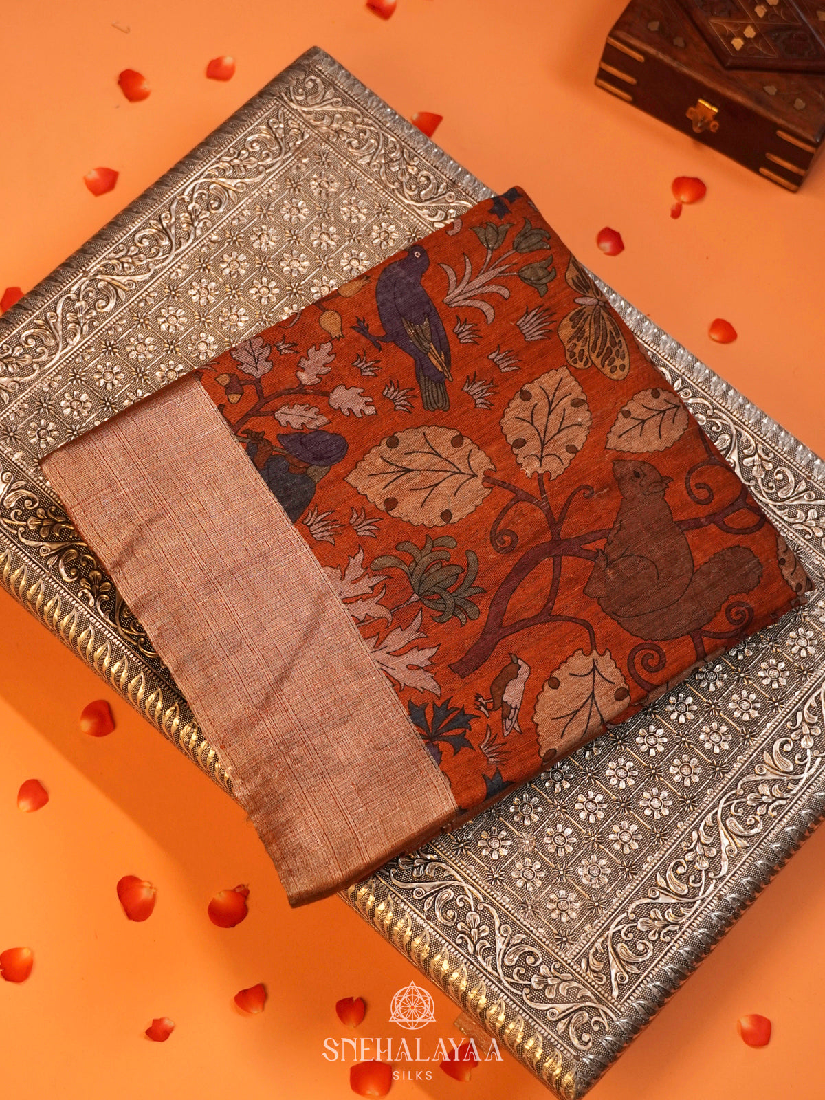 Orange Matka Tussar Saree