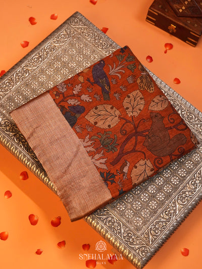 Orange Matka Tussar Saree