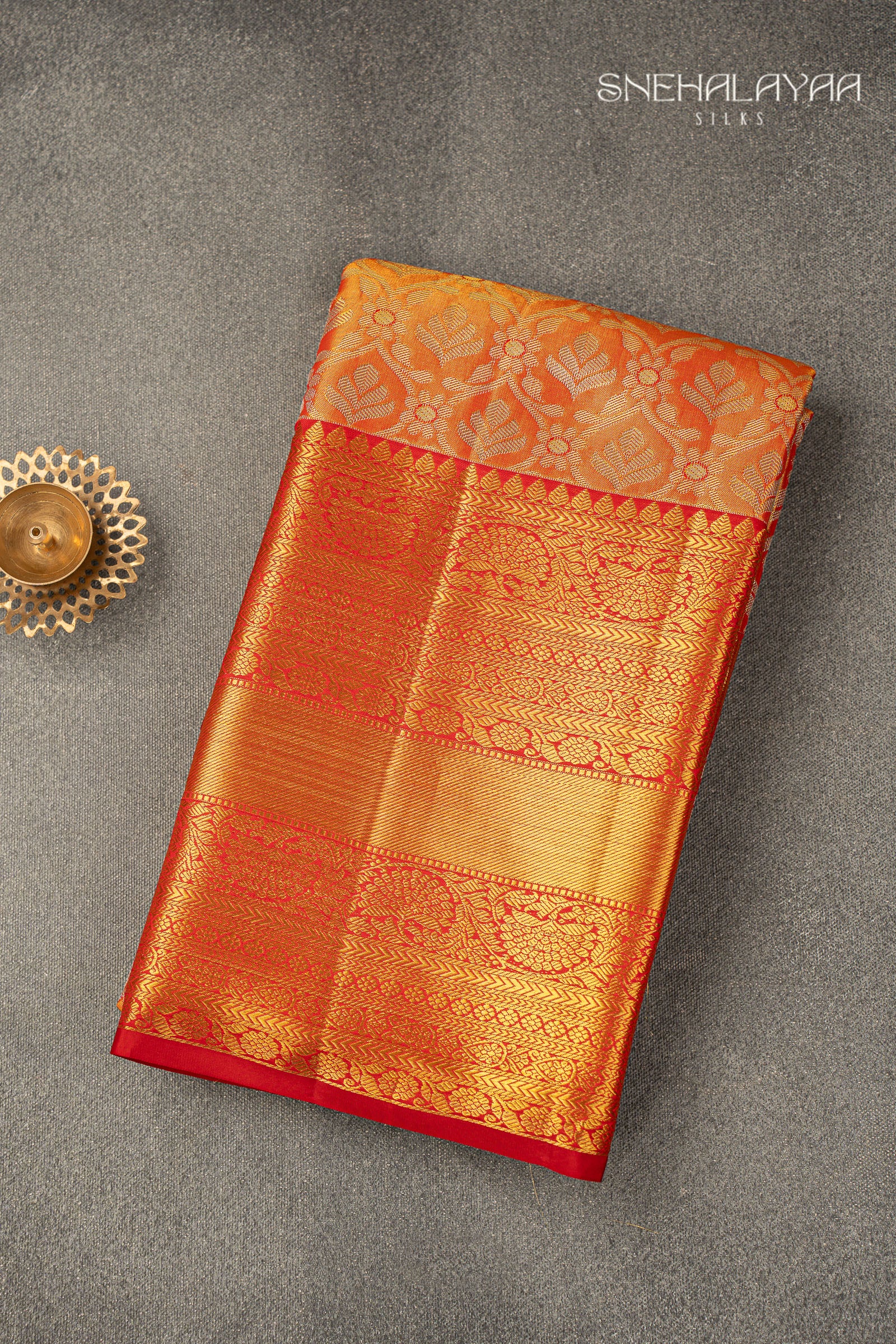 Tangerine Orange Kancheevaram Silk Saree