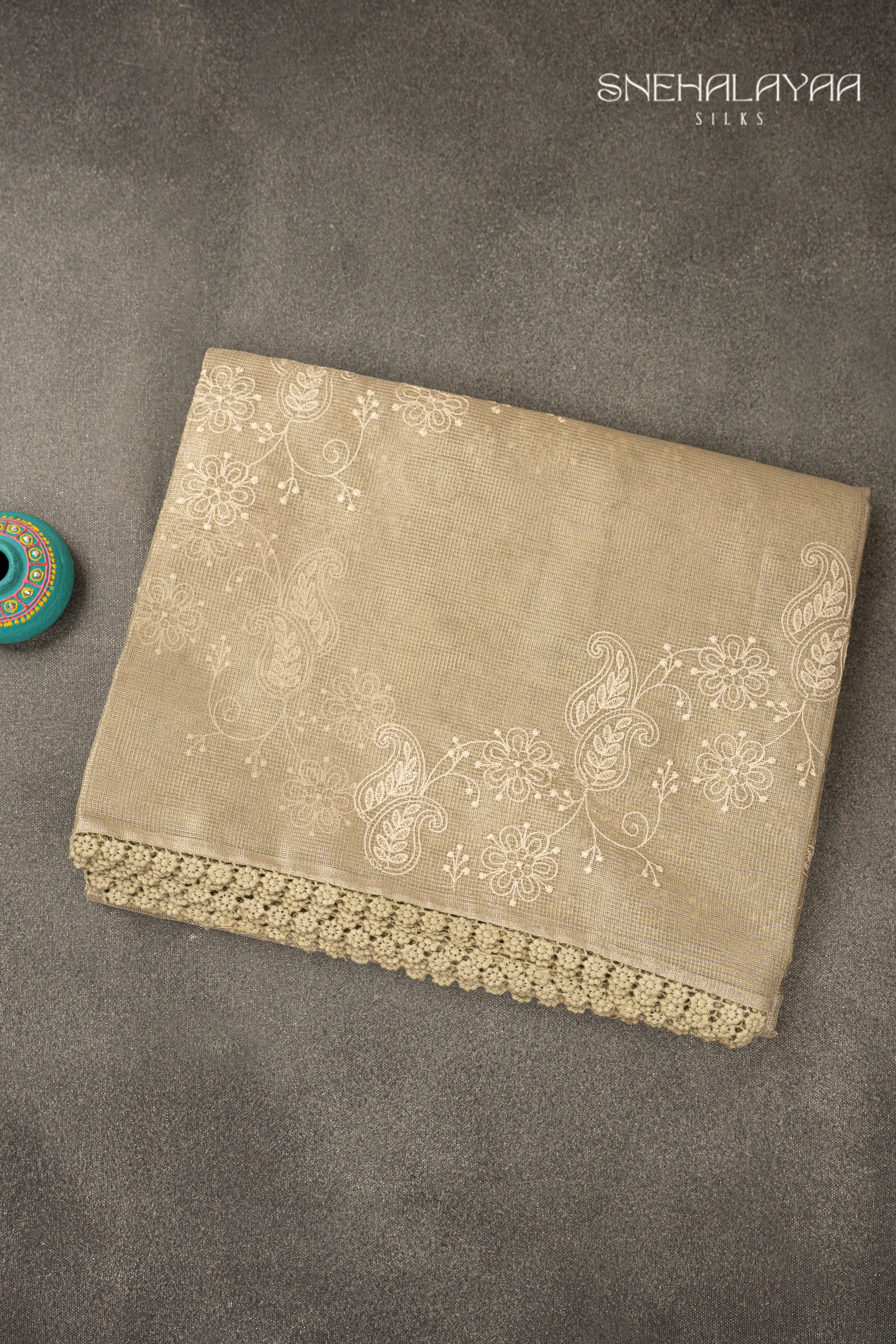 Sage Green Tissue Kota Embroidery Saree