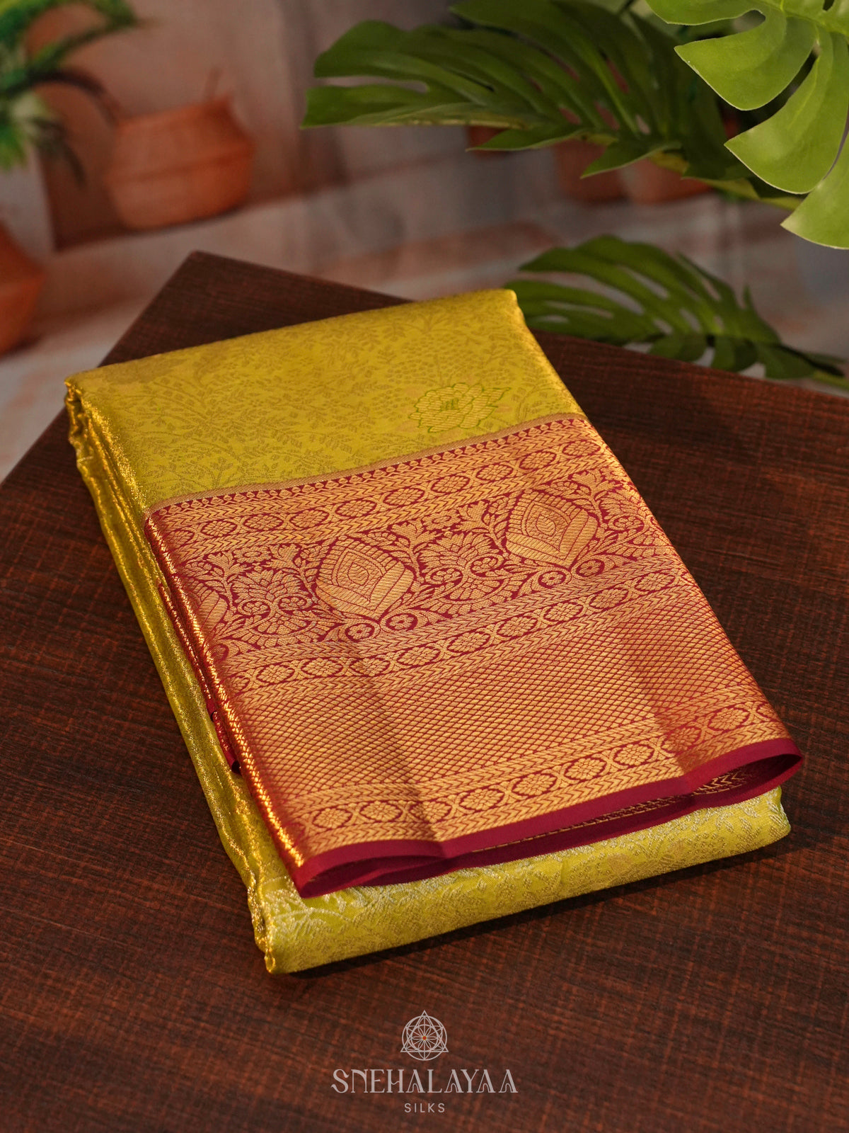 Lime Green Kanjivaram Silk Saree