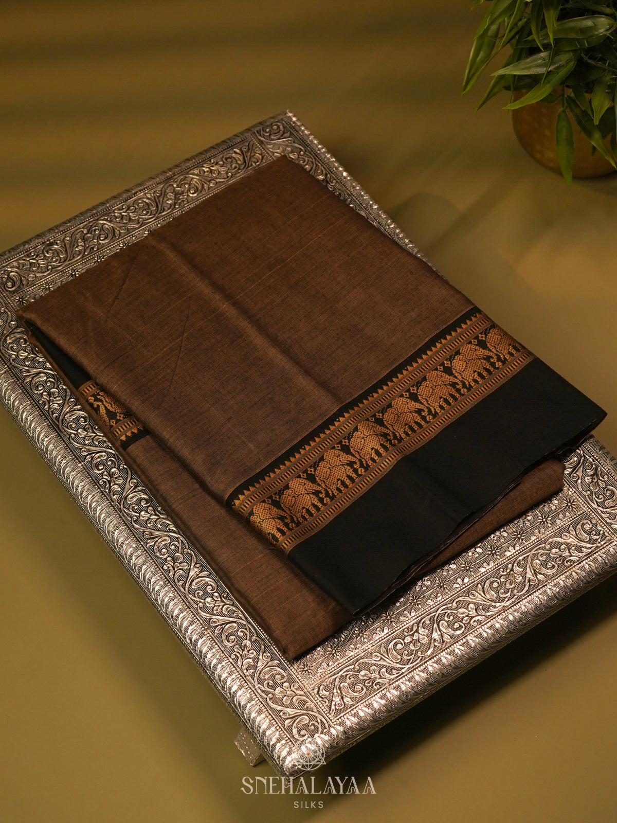 Brown Narayanpet Cotton Saree without Blouse