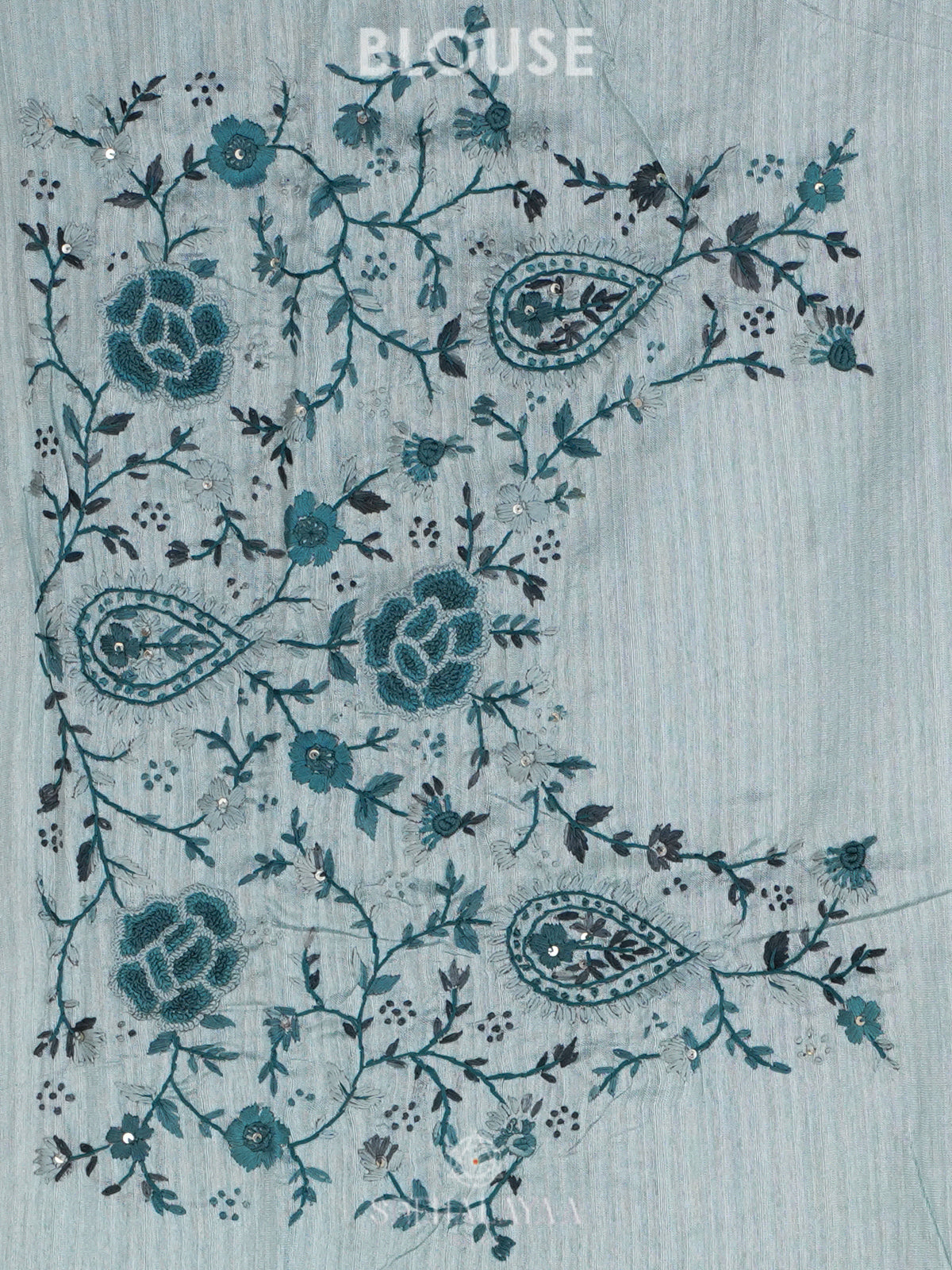 Pale Blue Linen Embroidery Saree