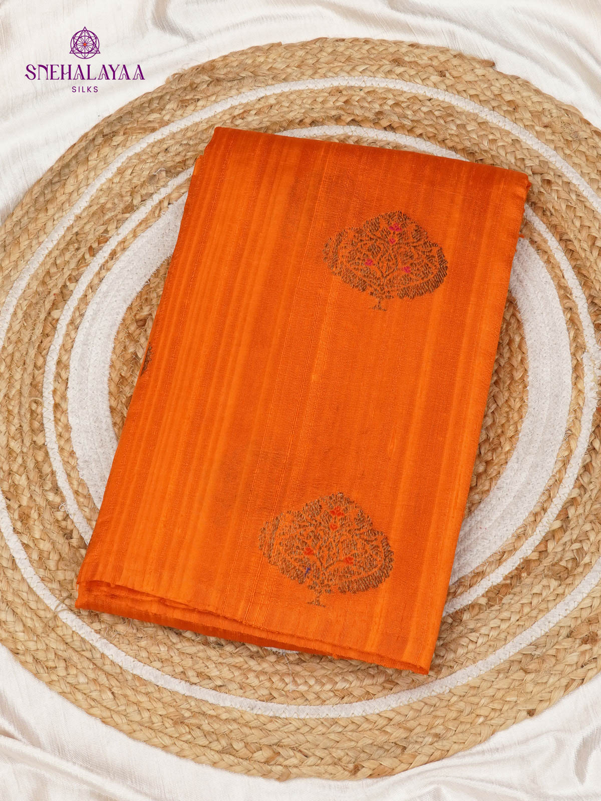 Orange Banaras Raw Silk Saree