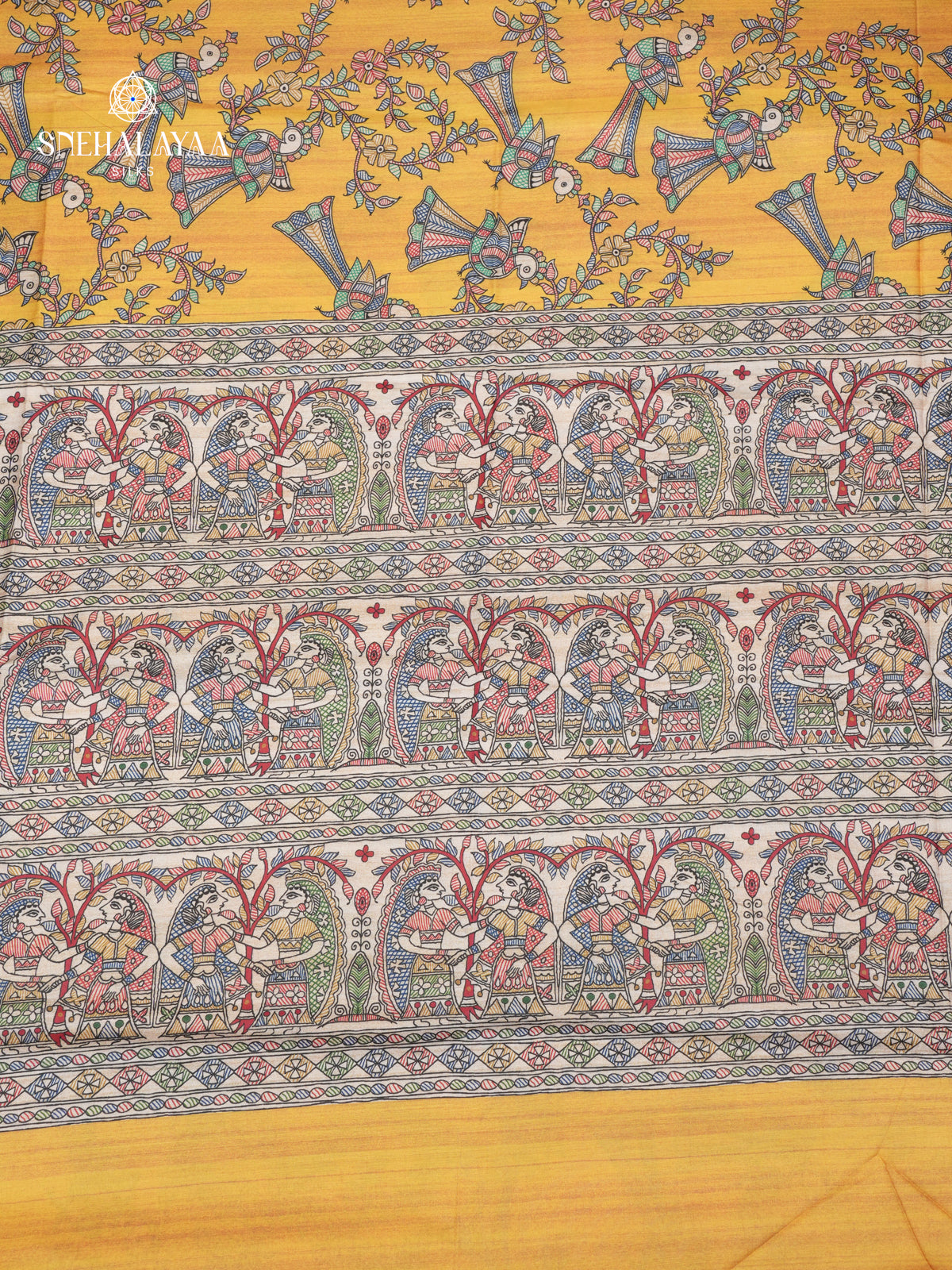 Yellow Madhubani Printed Saree
