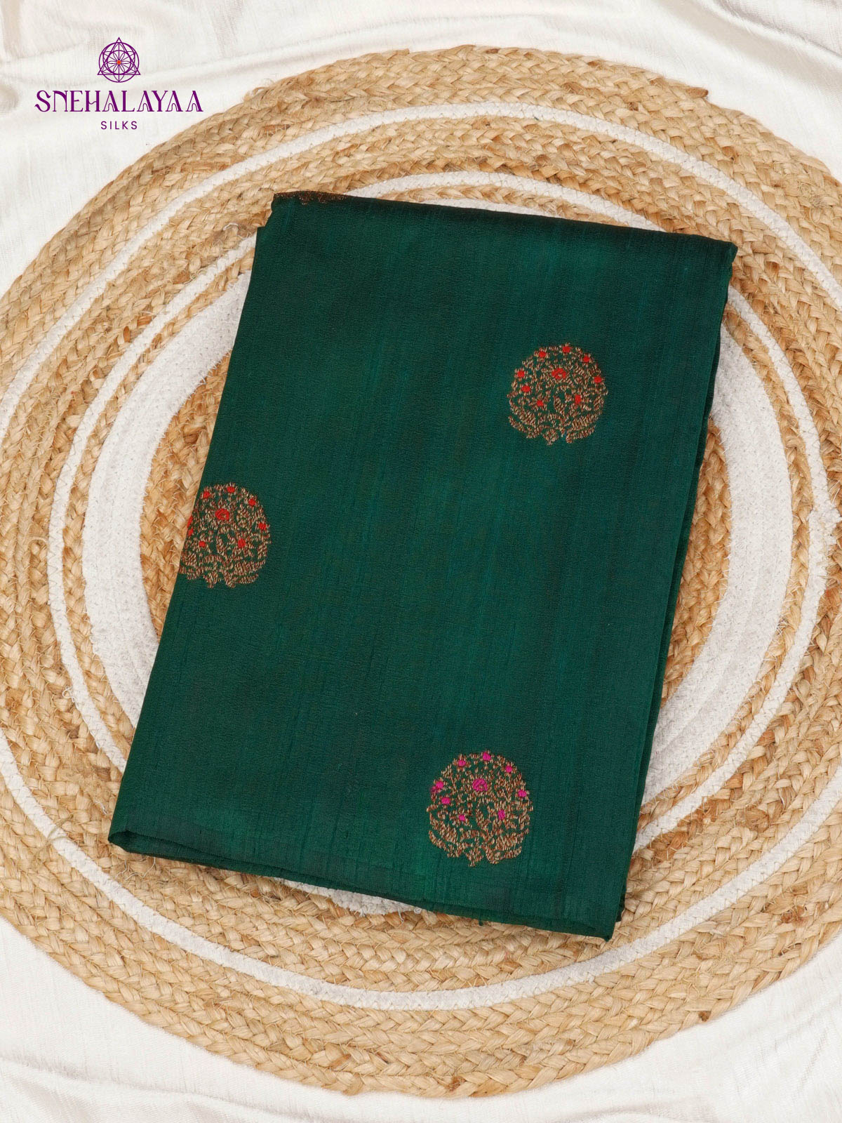 Bottle Green Banaras Raw Silk Saree