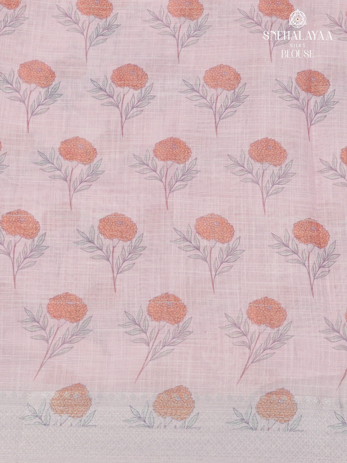 Pastel Pink Printed Linen Saree