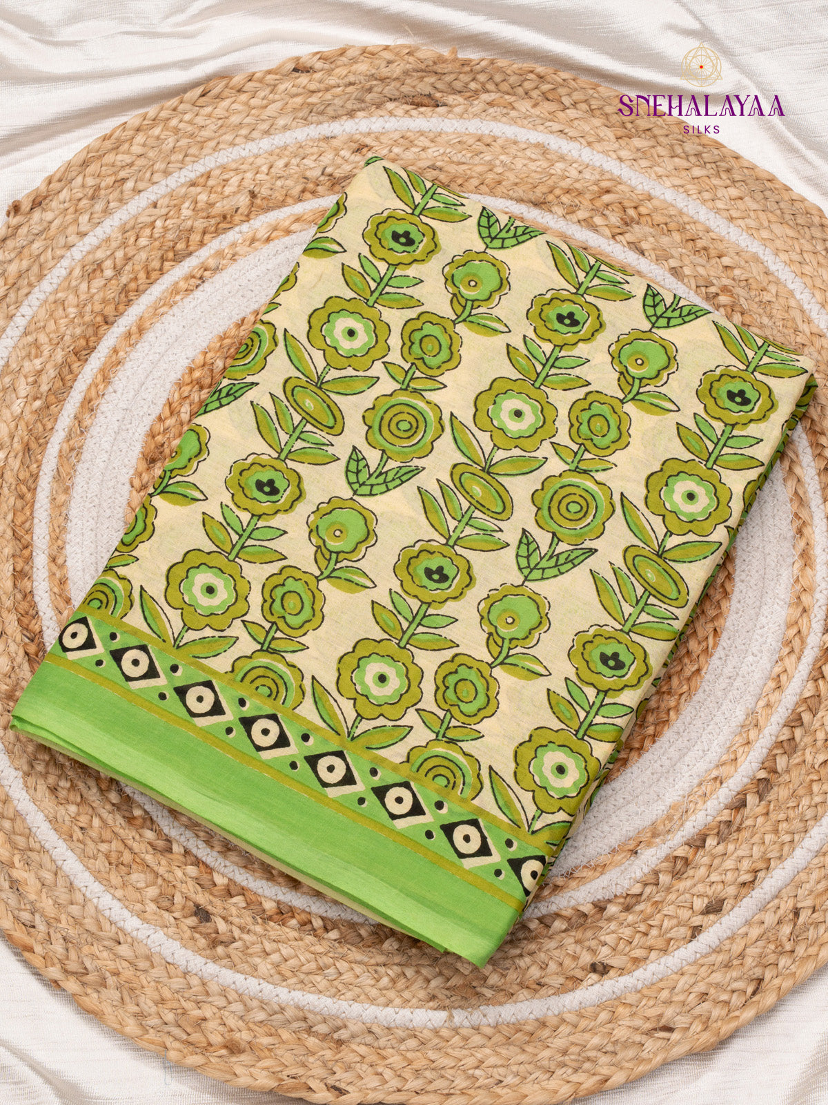 Cream Jaipur Cotton Saree