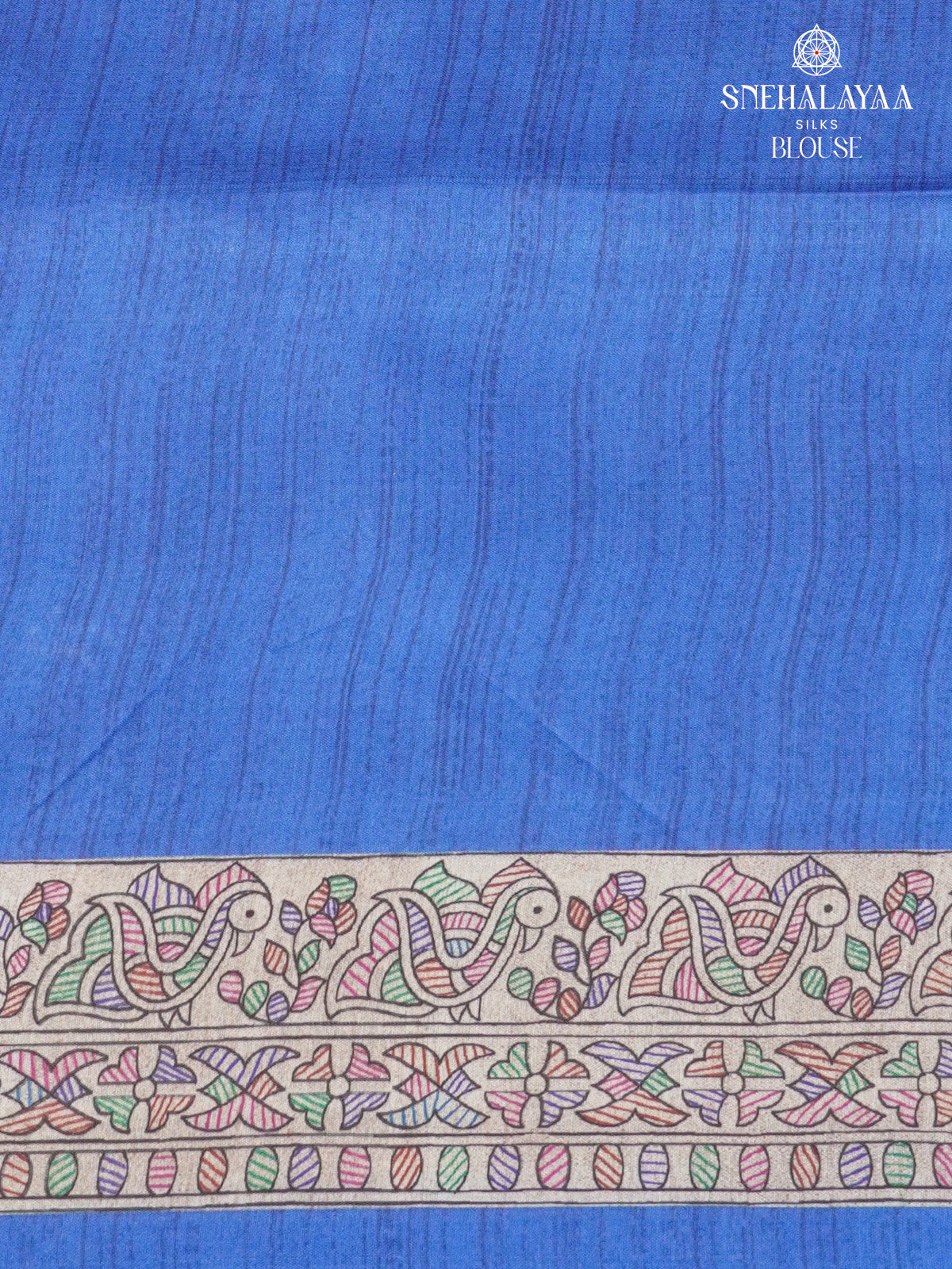 Beige With Navy Blue Border Madhubani Saree