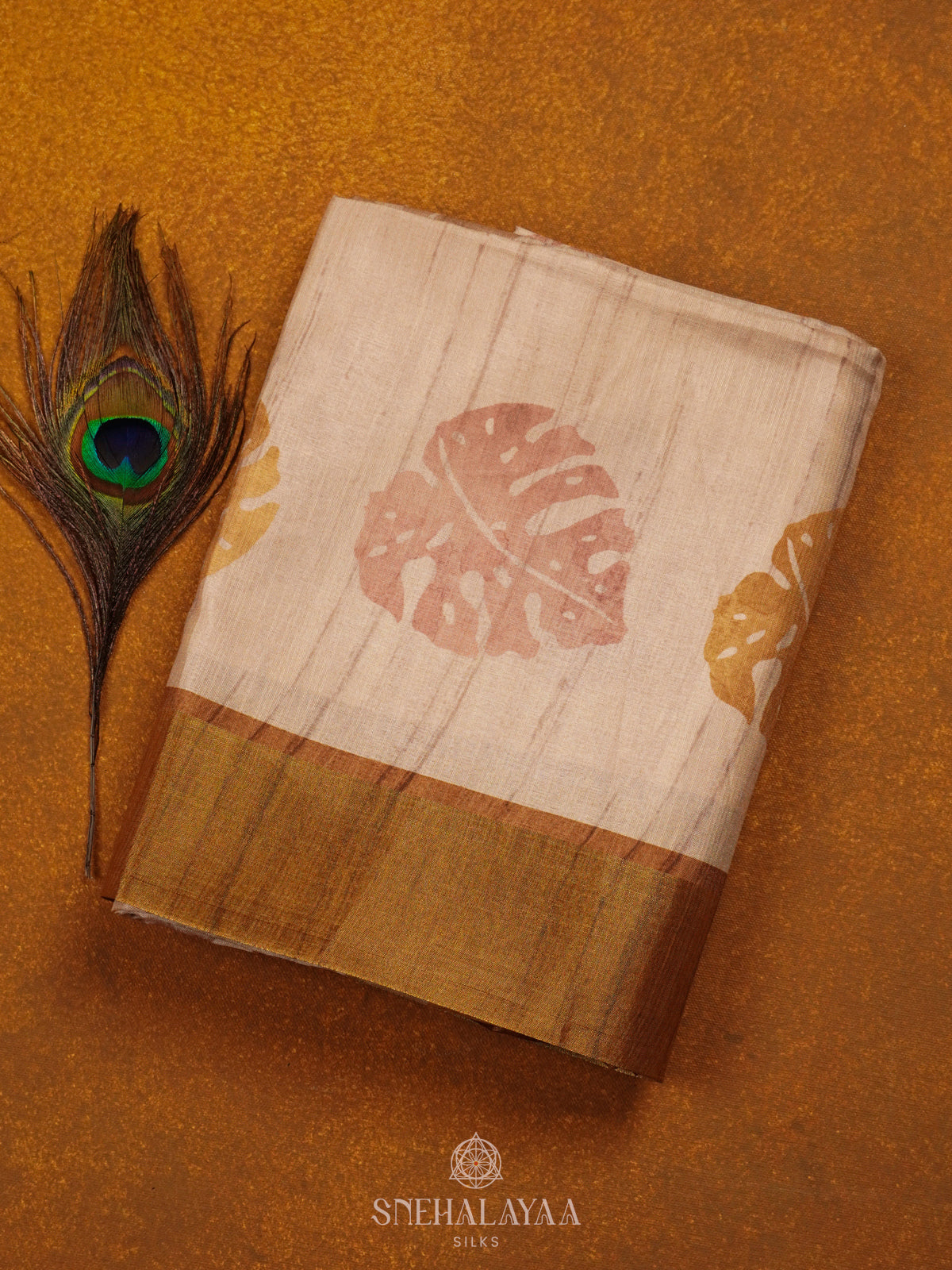 Beige Munga Tussar Saree