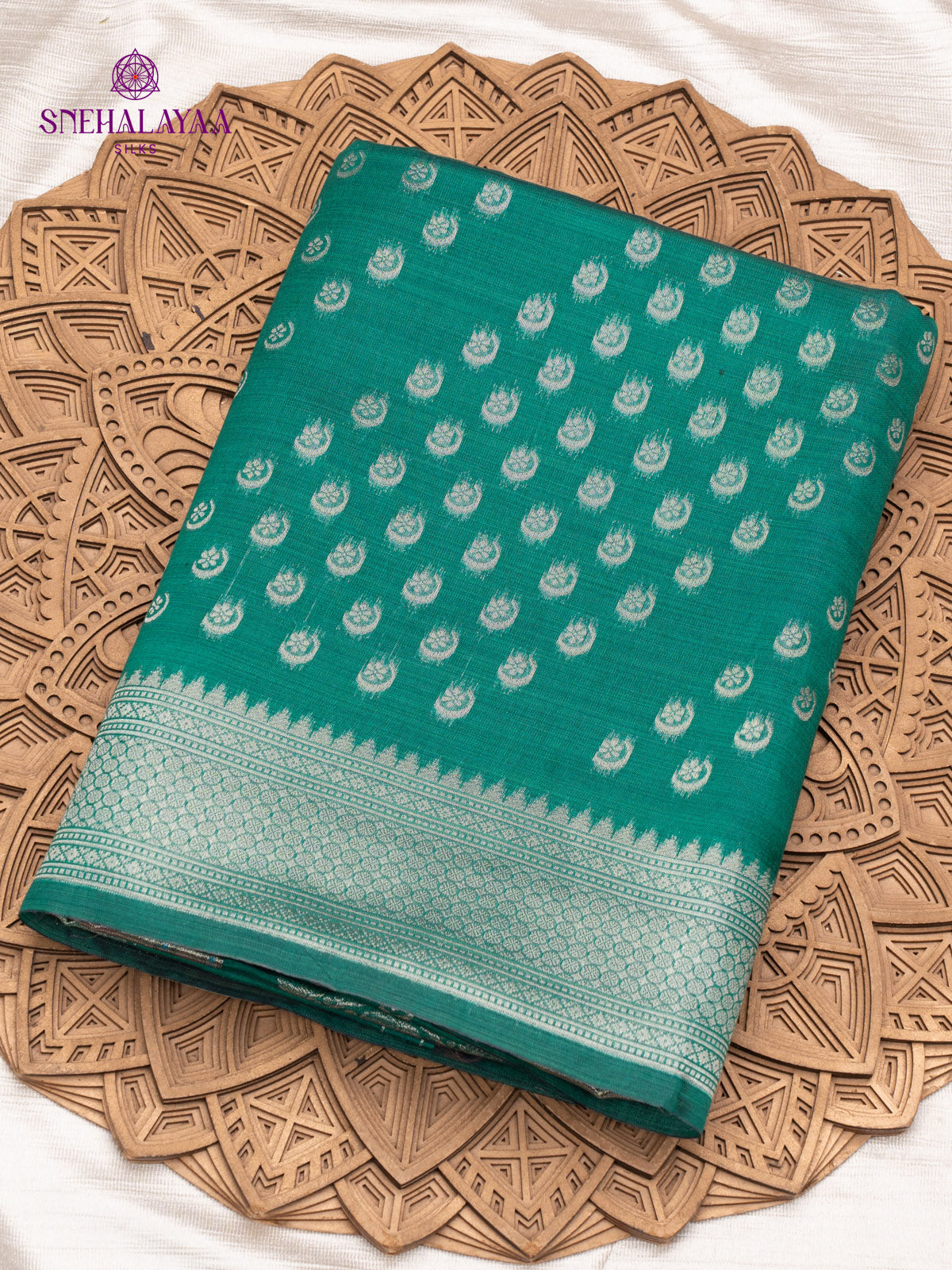 Teal Blue Banaras Jute Saree