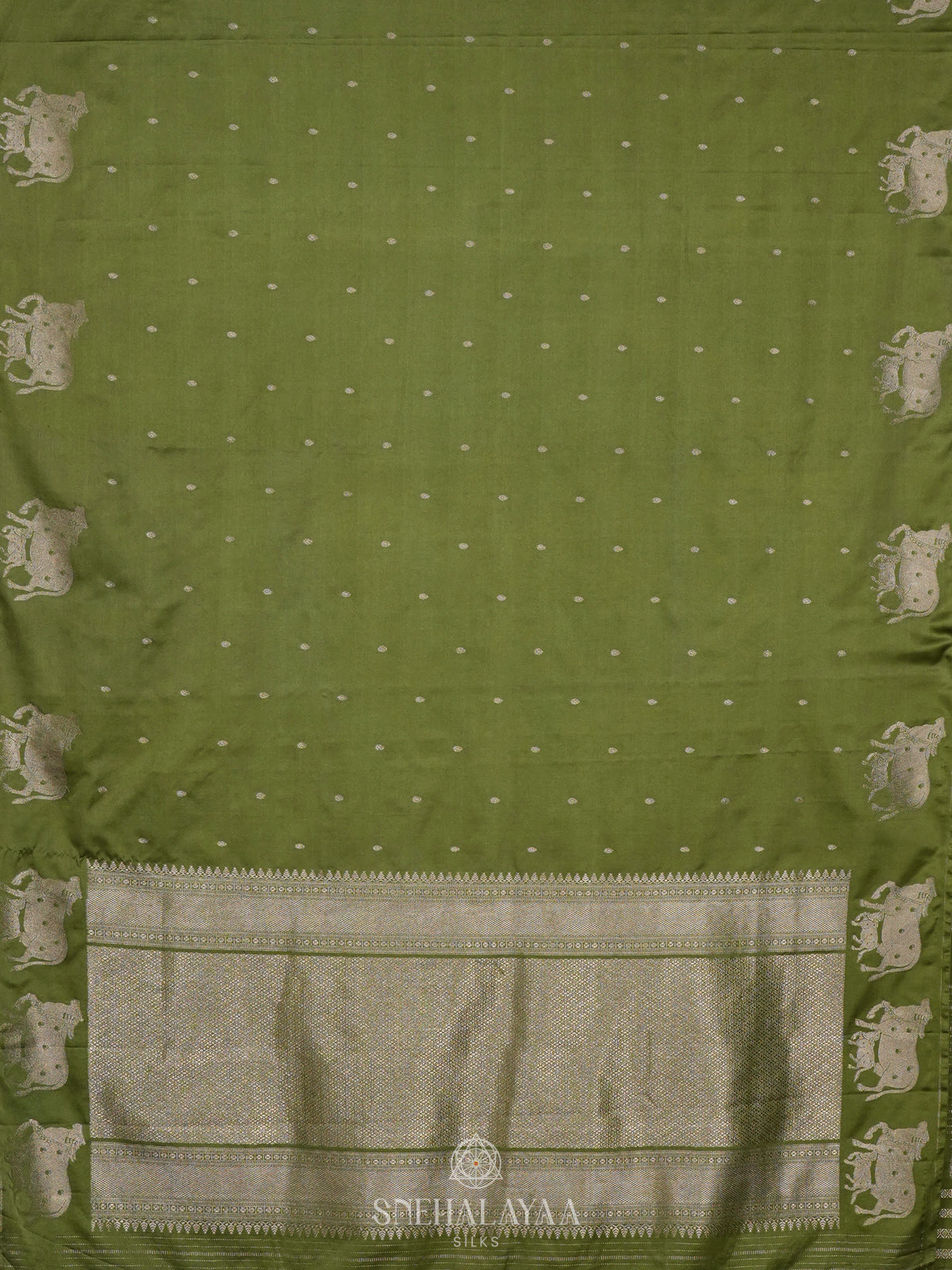 Olive Green Satin Banaras Silk Saree