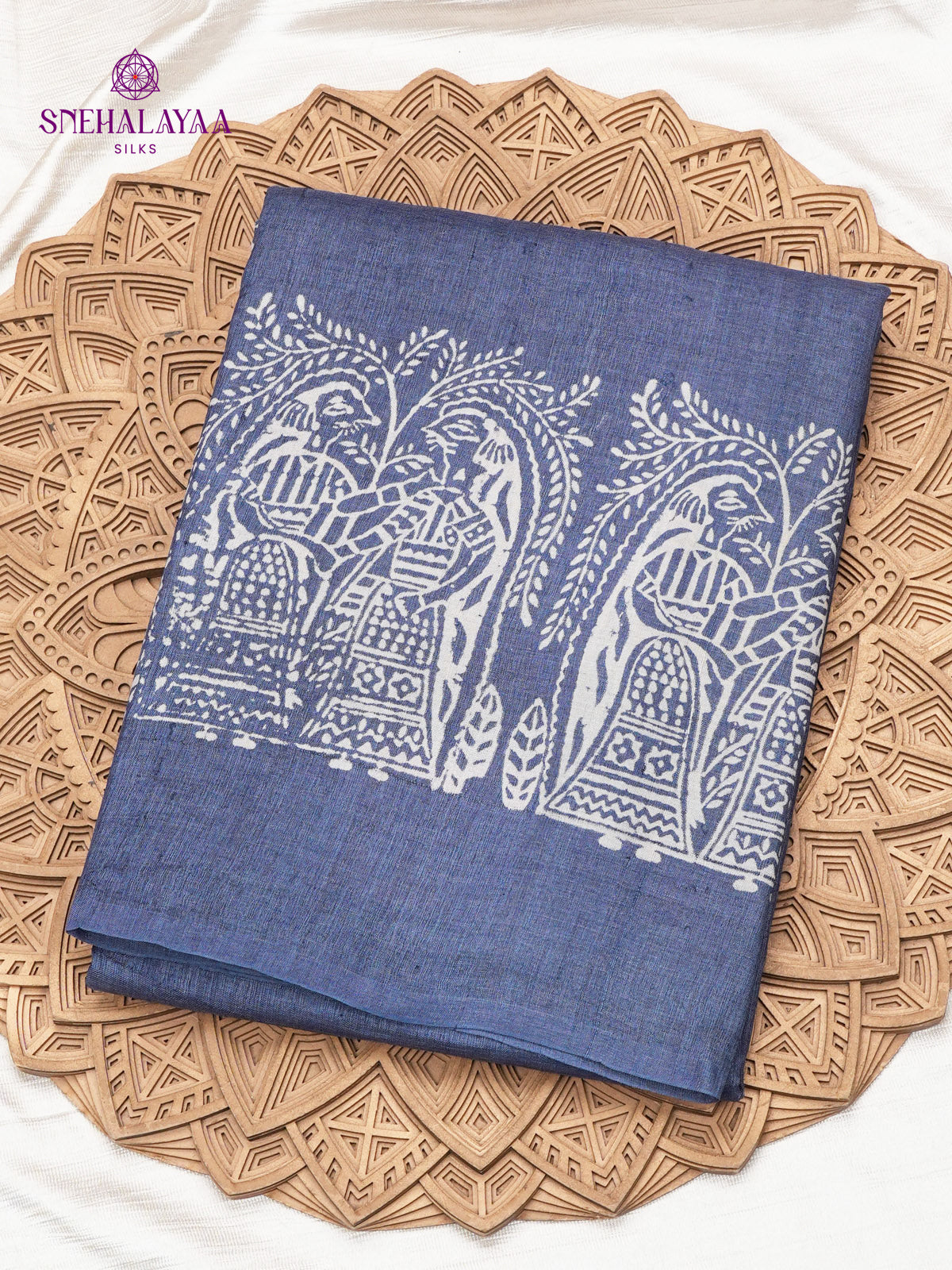 Greyish Blue Tussar Silk Saree