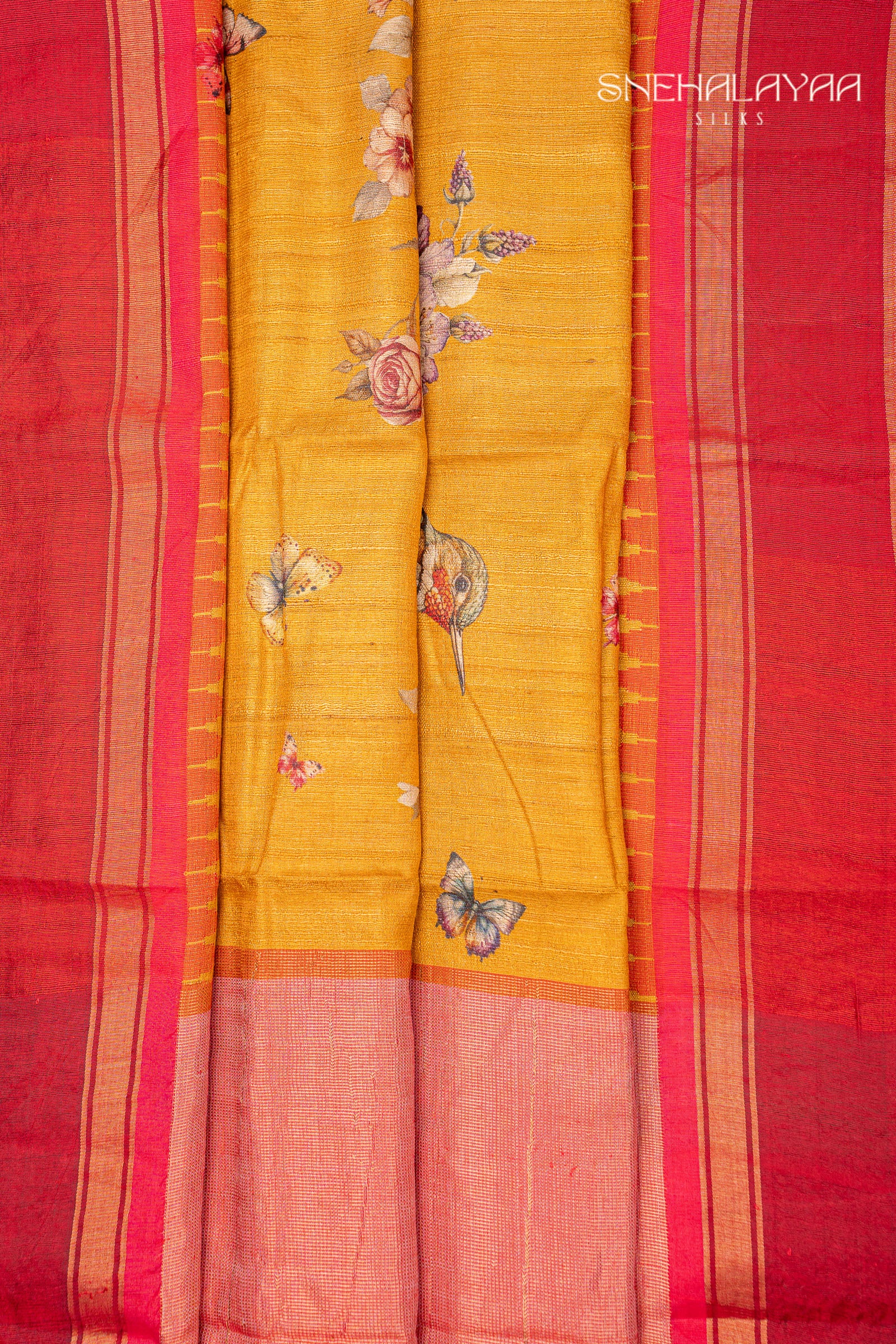 Mustard Yellow Jute Tussar Saree