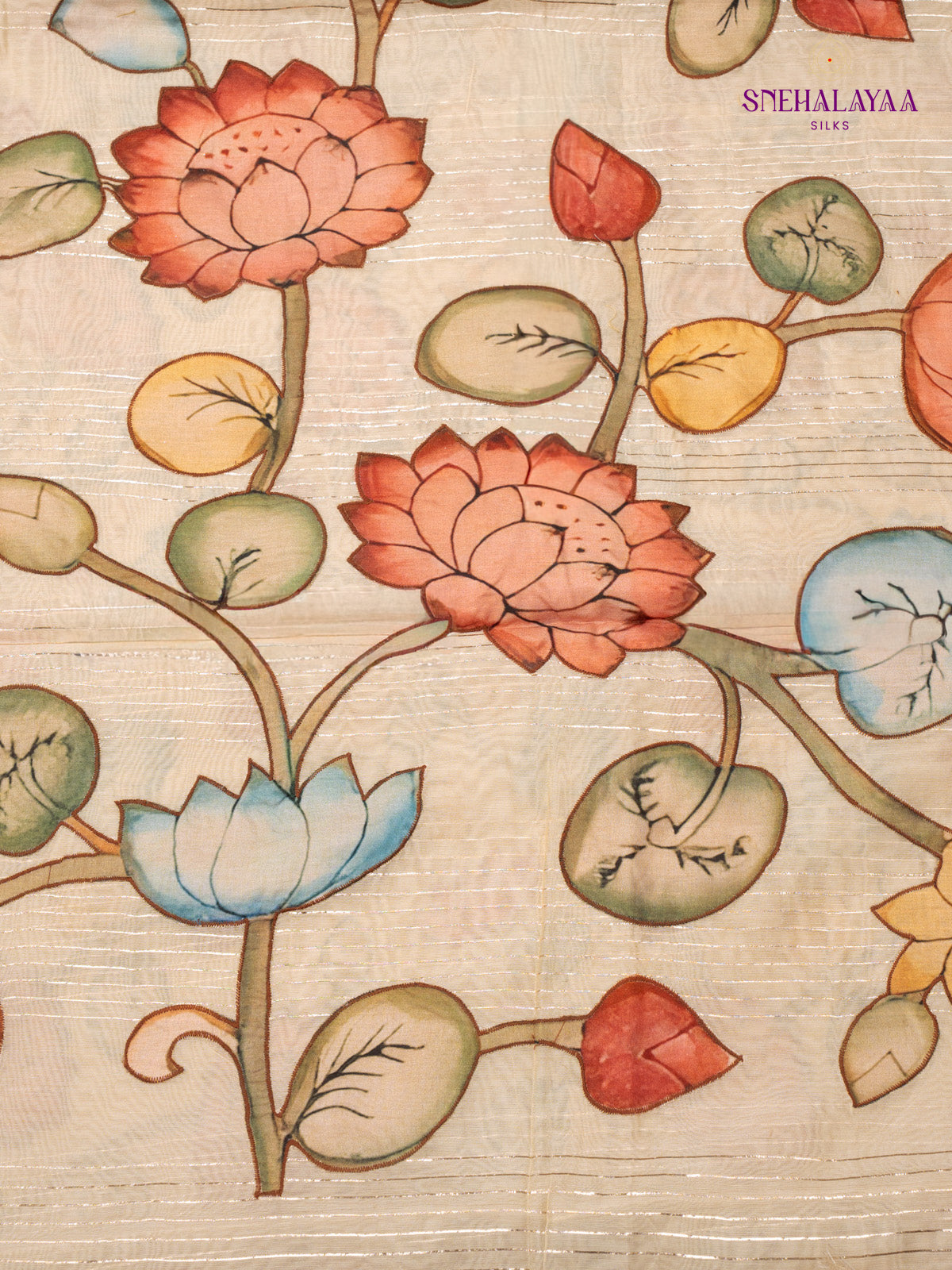 Cream Linen Embroidery Saree