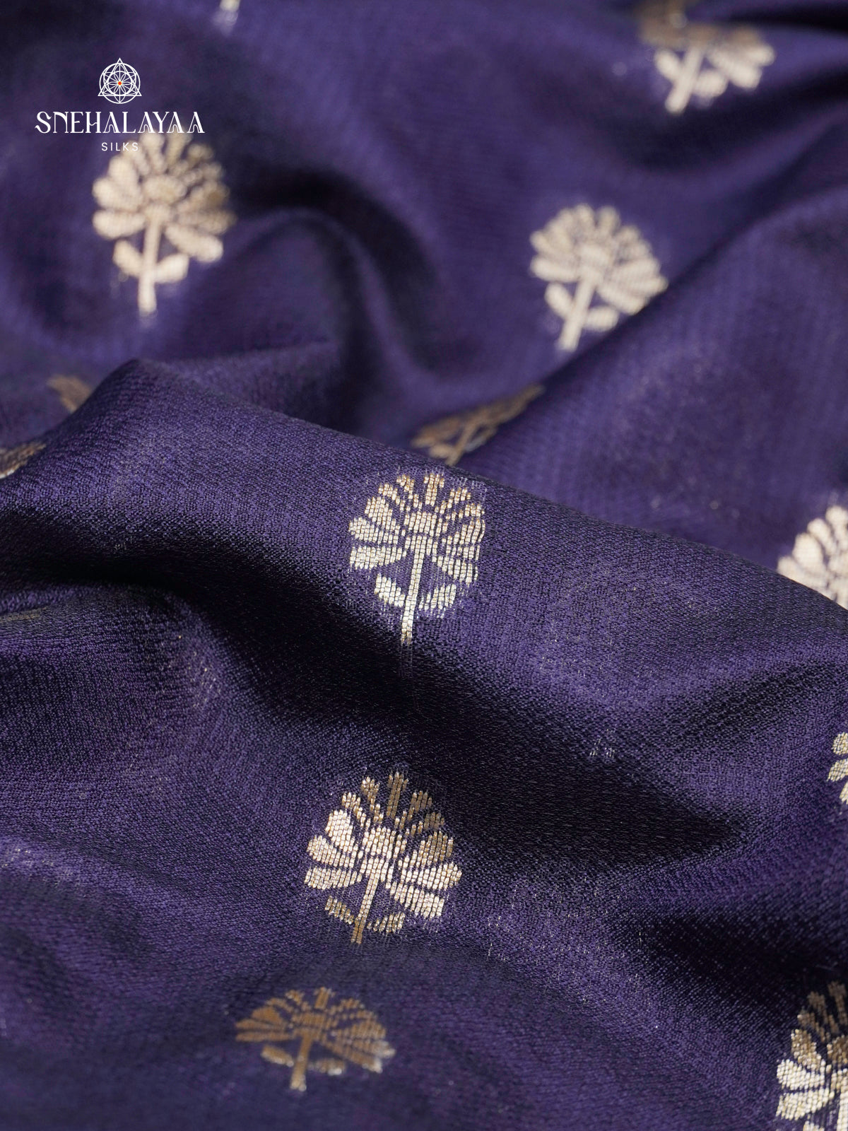 Navy Blue Banaras Jute Saree