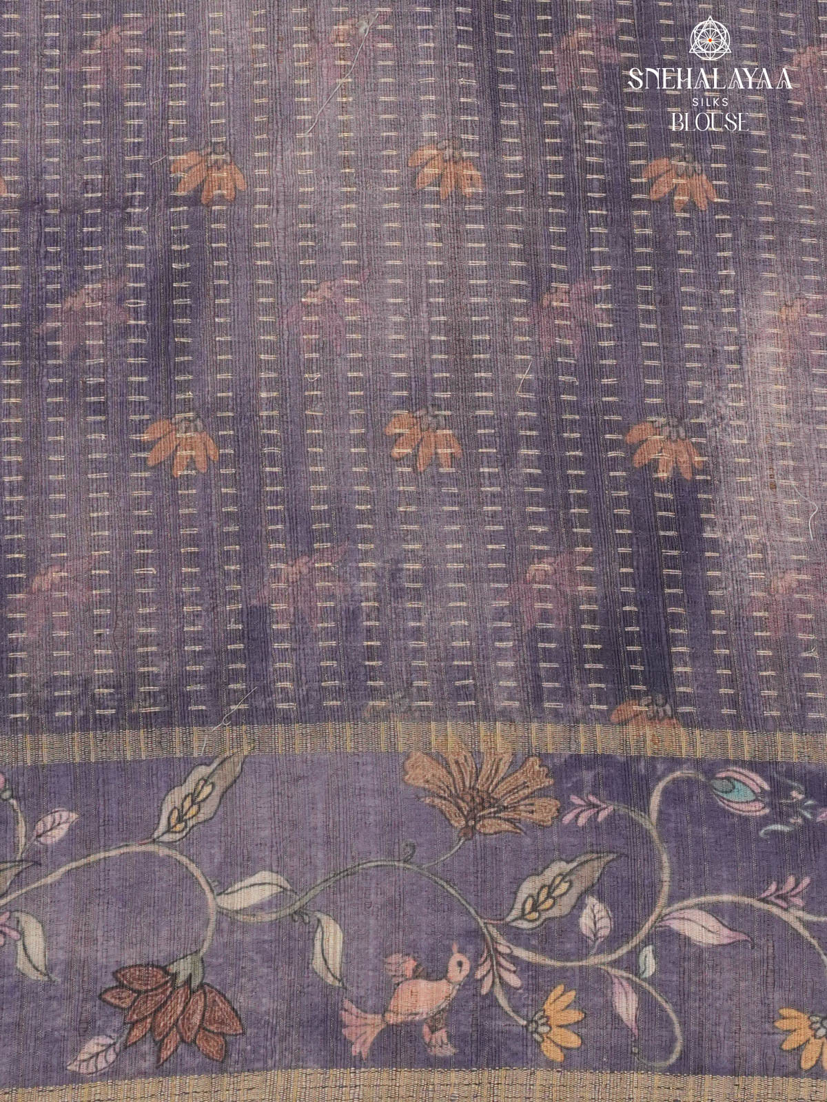 Grey Floral Printed Tussar Saree