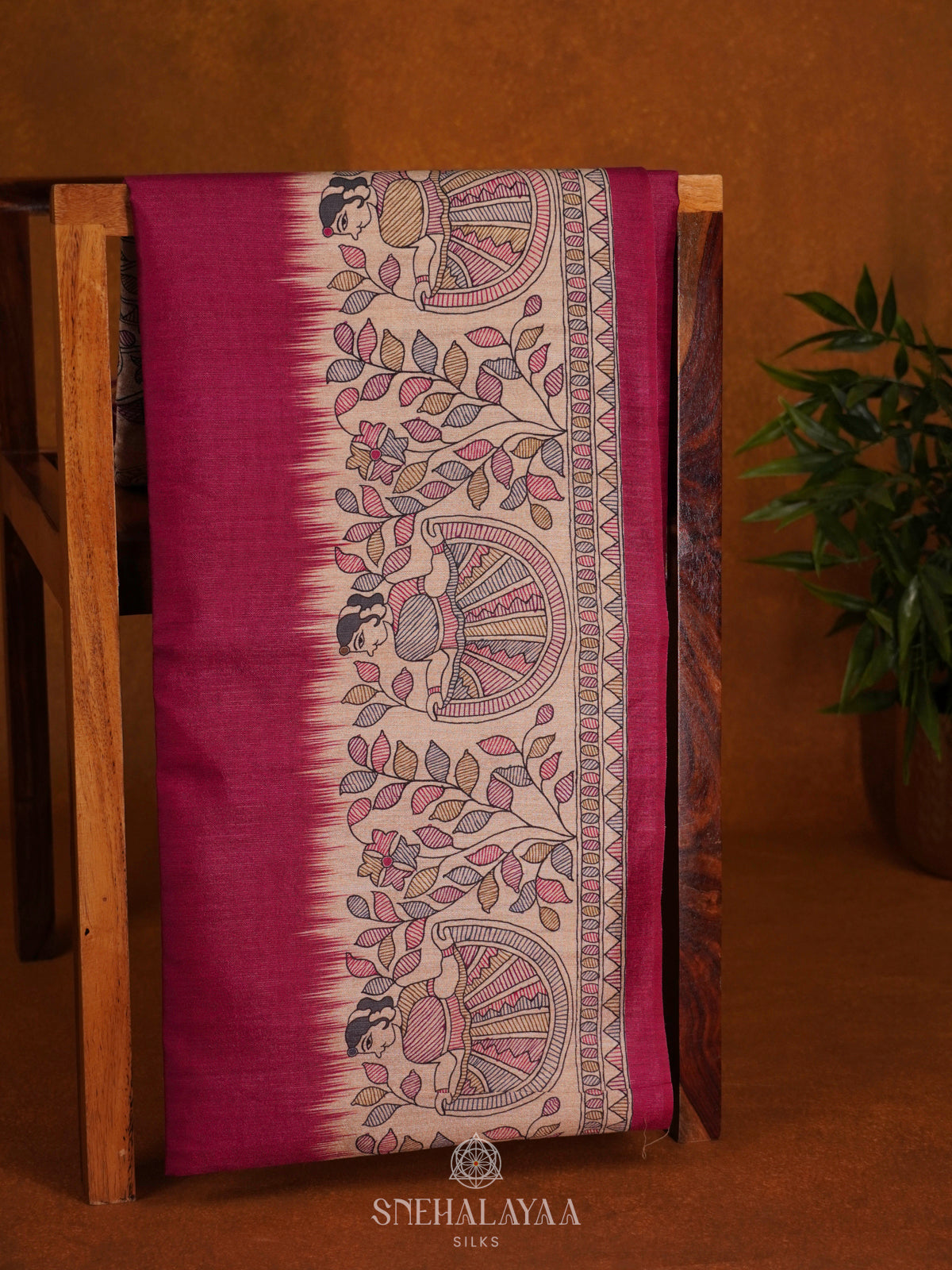 Magenta Madhubani Saree
