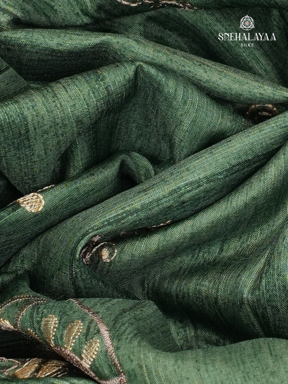 Green Tussar Embroidery Saree