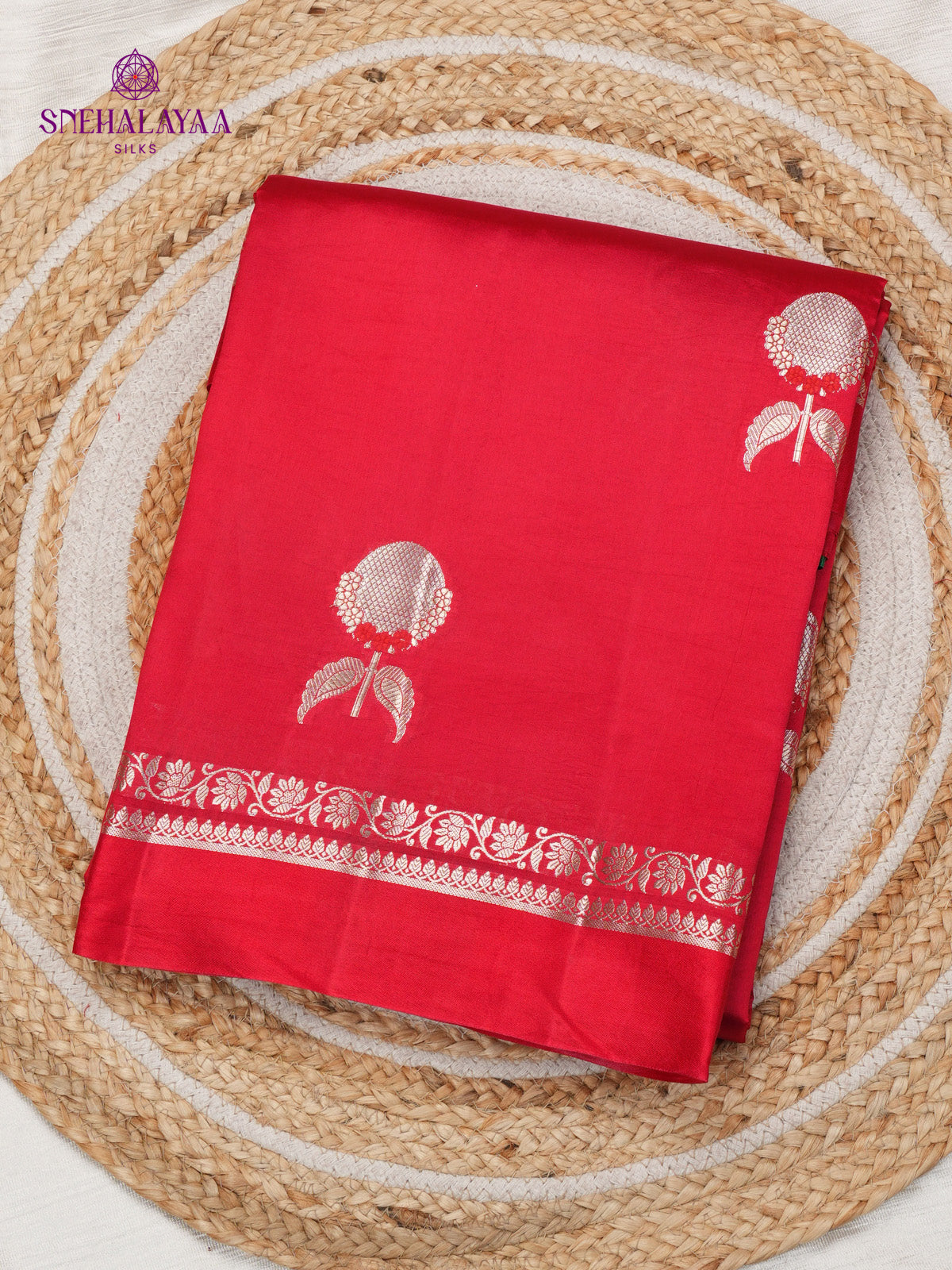 Red Chiniya Silk Saree