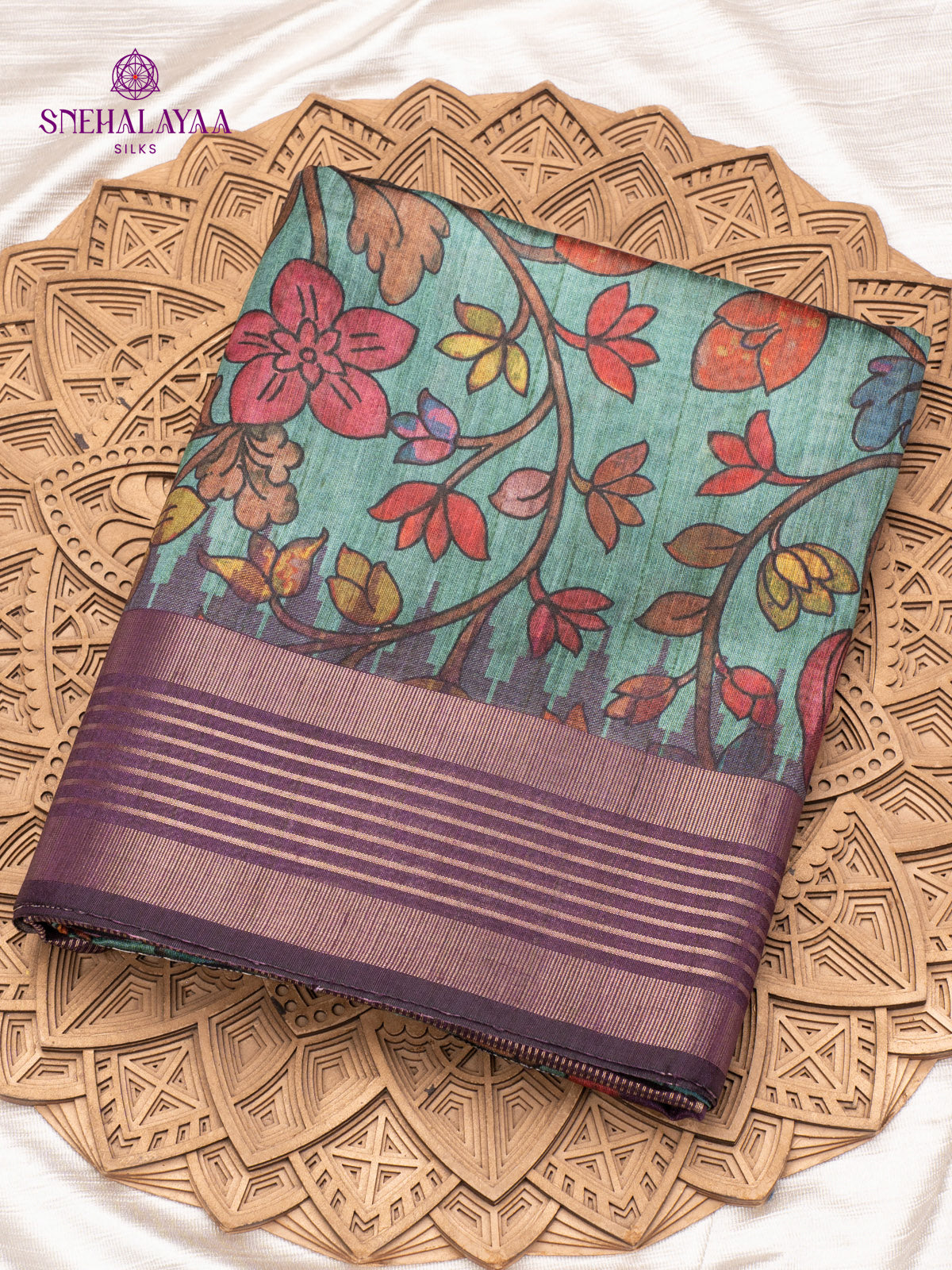 Teal Blue Jute Saree