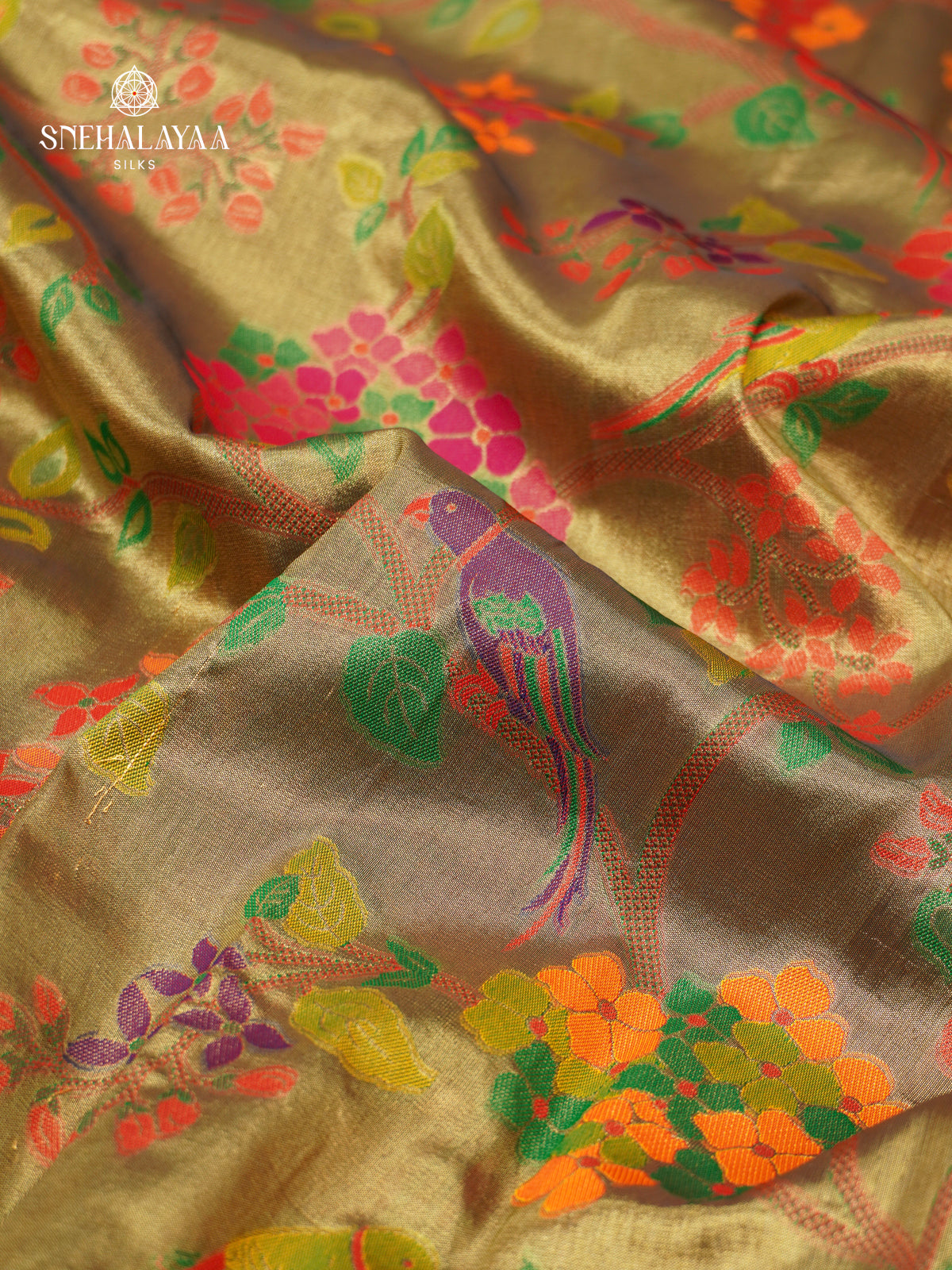 Olive Green Tissue Paithani Saree