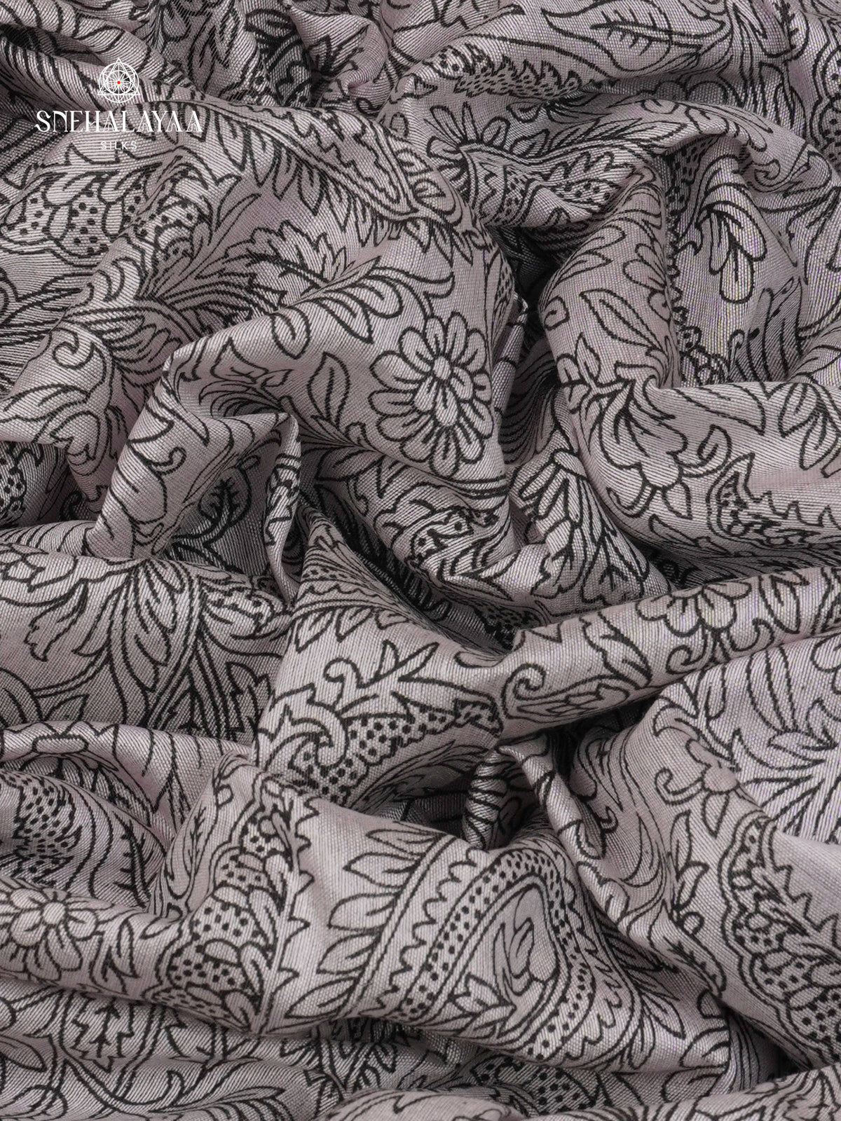 Off-White Kalamkari Saree with Purple Woven Border