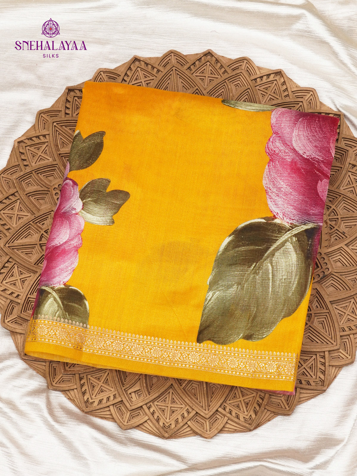 Yellow Chiniya Silk Saree