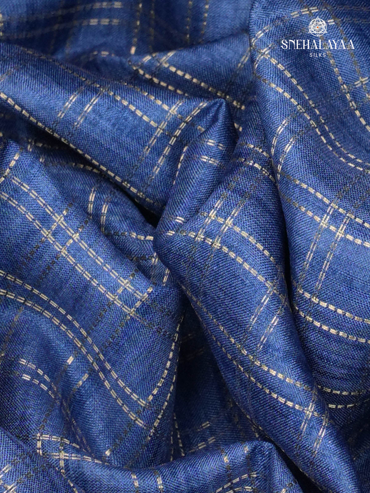 Royal Blue Printed Tussar Saree