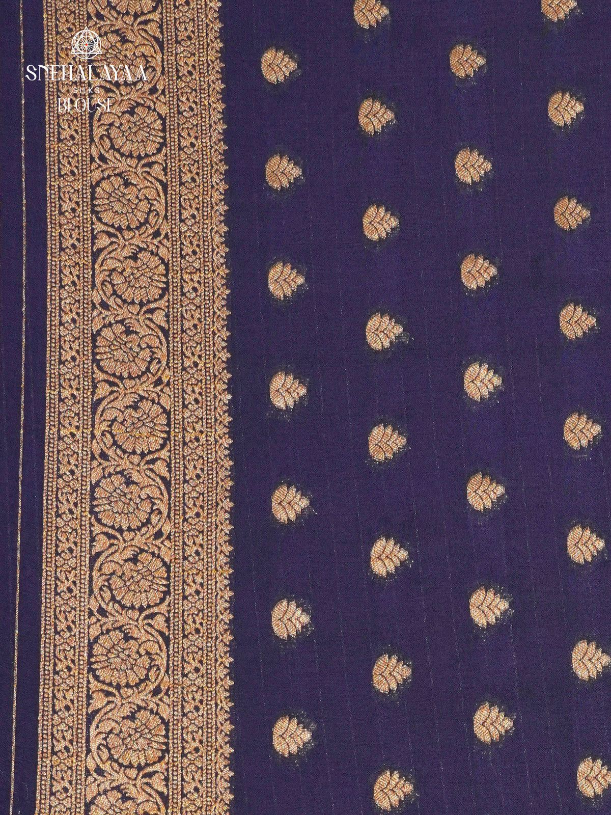 Navy Blue Banaras Crepe Silk Saree