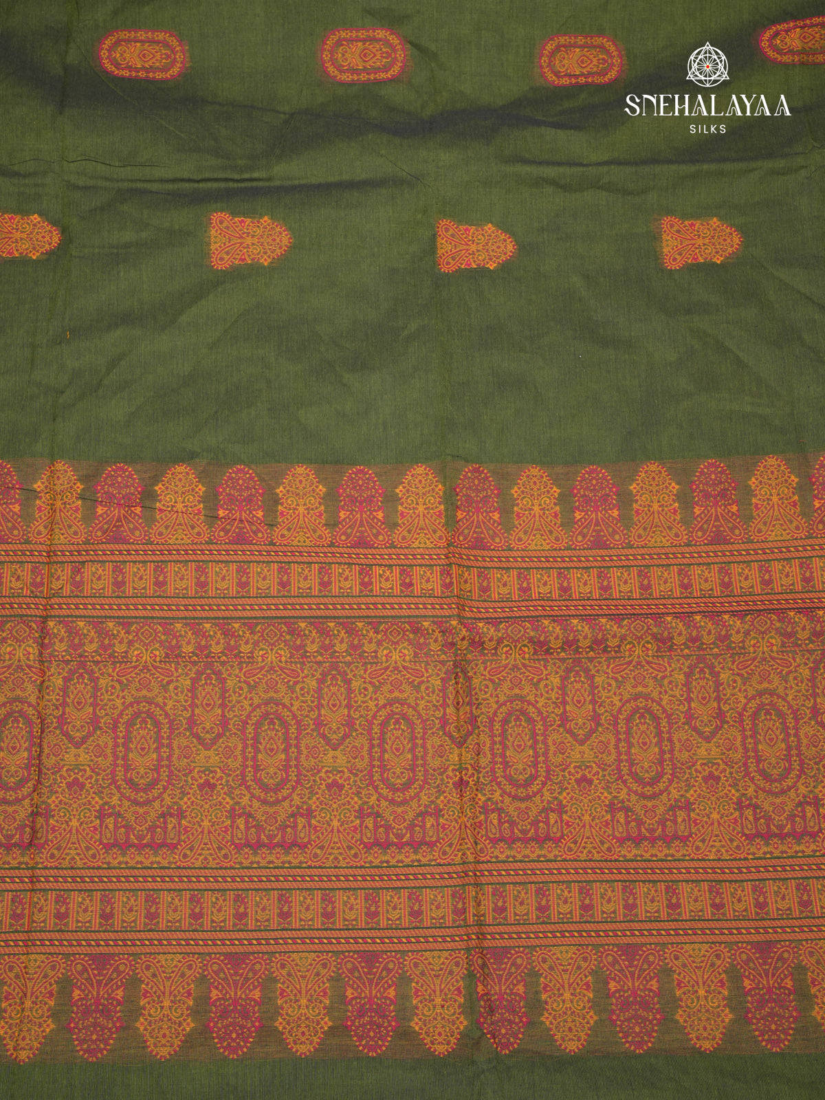 Olive Green Handloom Cotton Saree