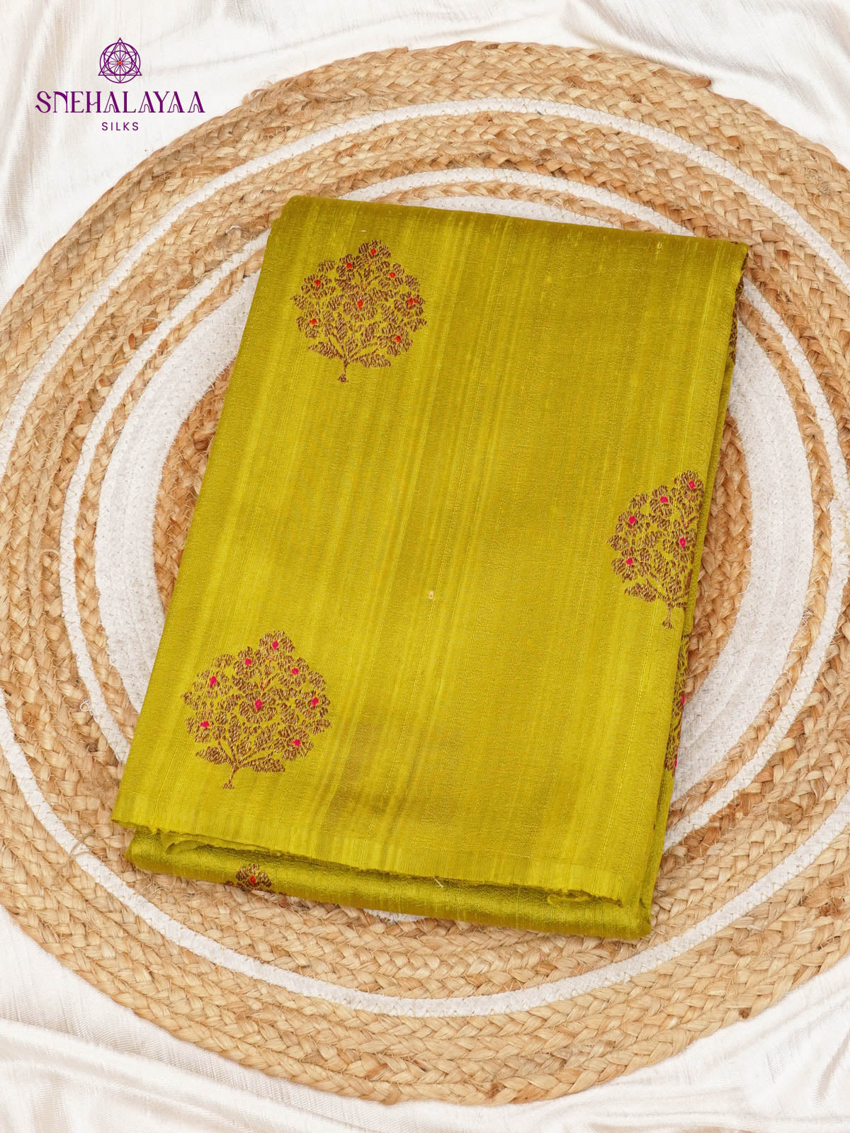 lime Green Banaras Raw Silk Saree