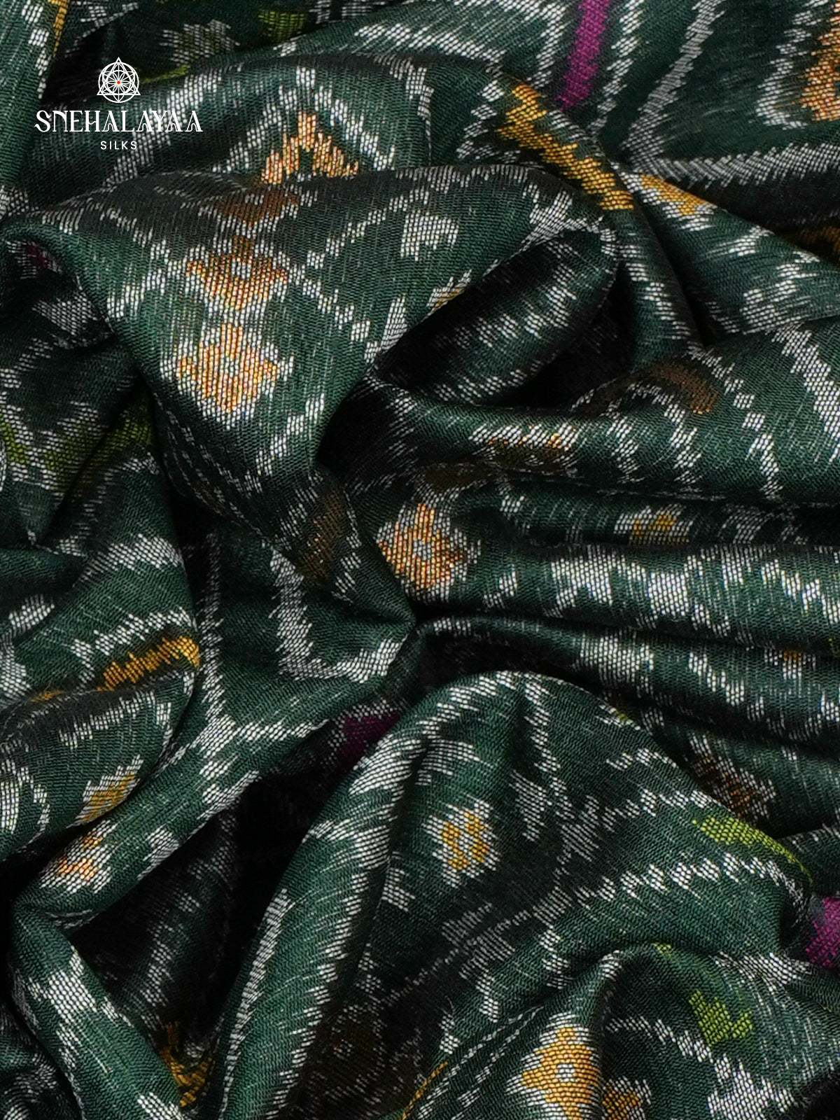 Bottle Green Ikat Saree