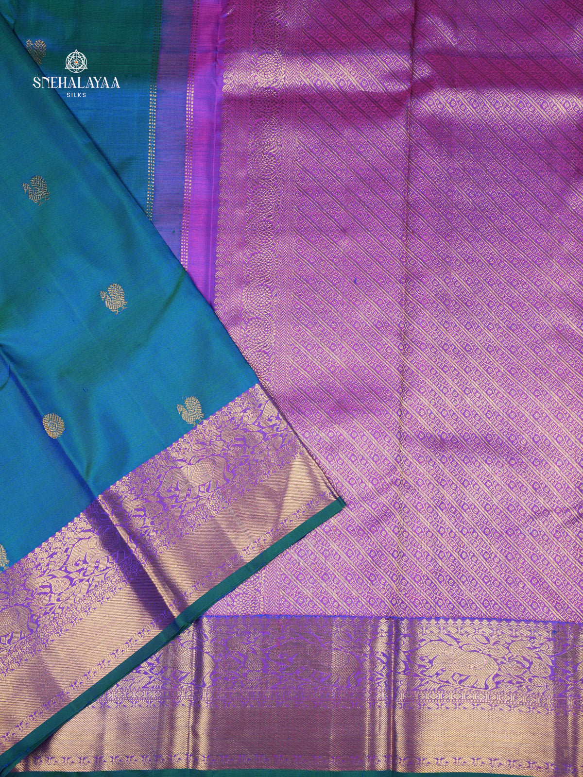 Peacock Blue Kanjivaram Silk Saree