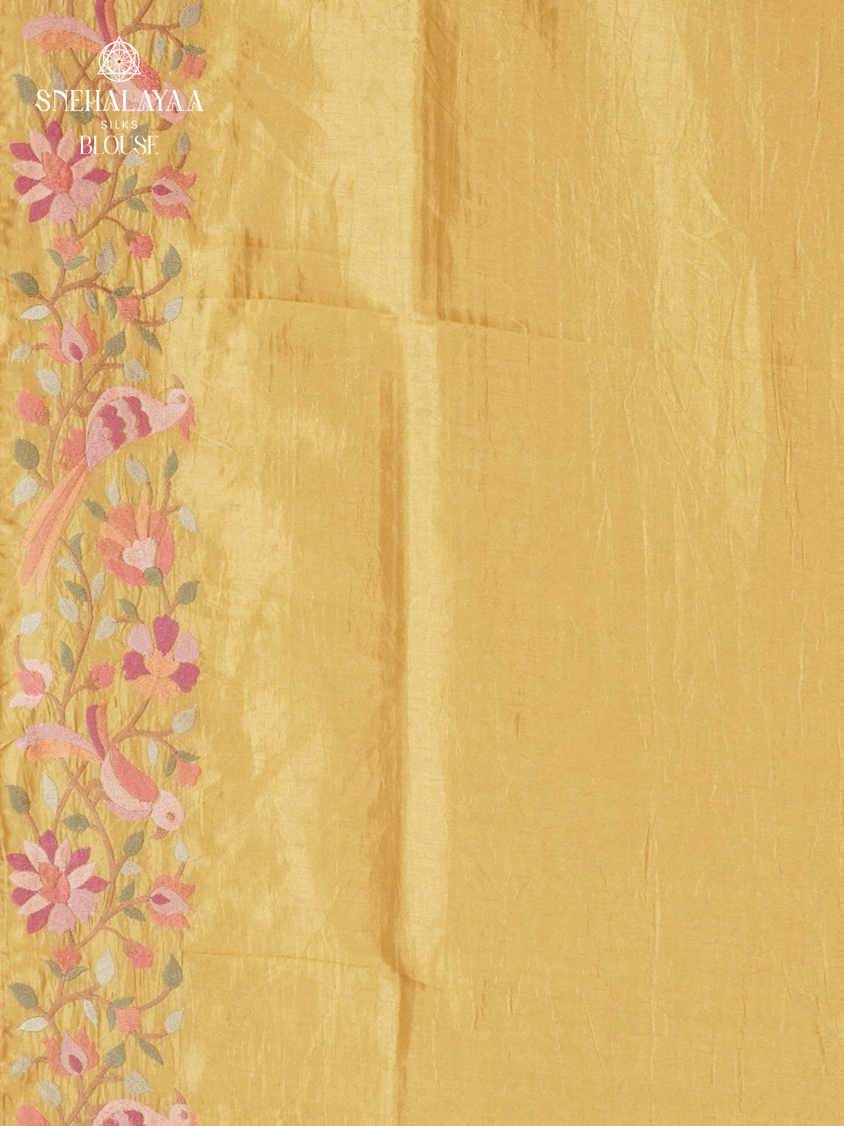 Pale Yellow Tissue Crush Embroidery Saree