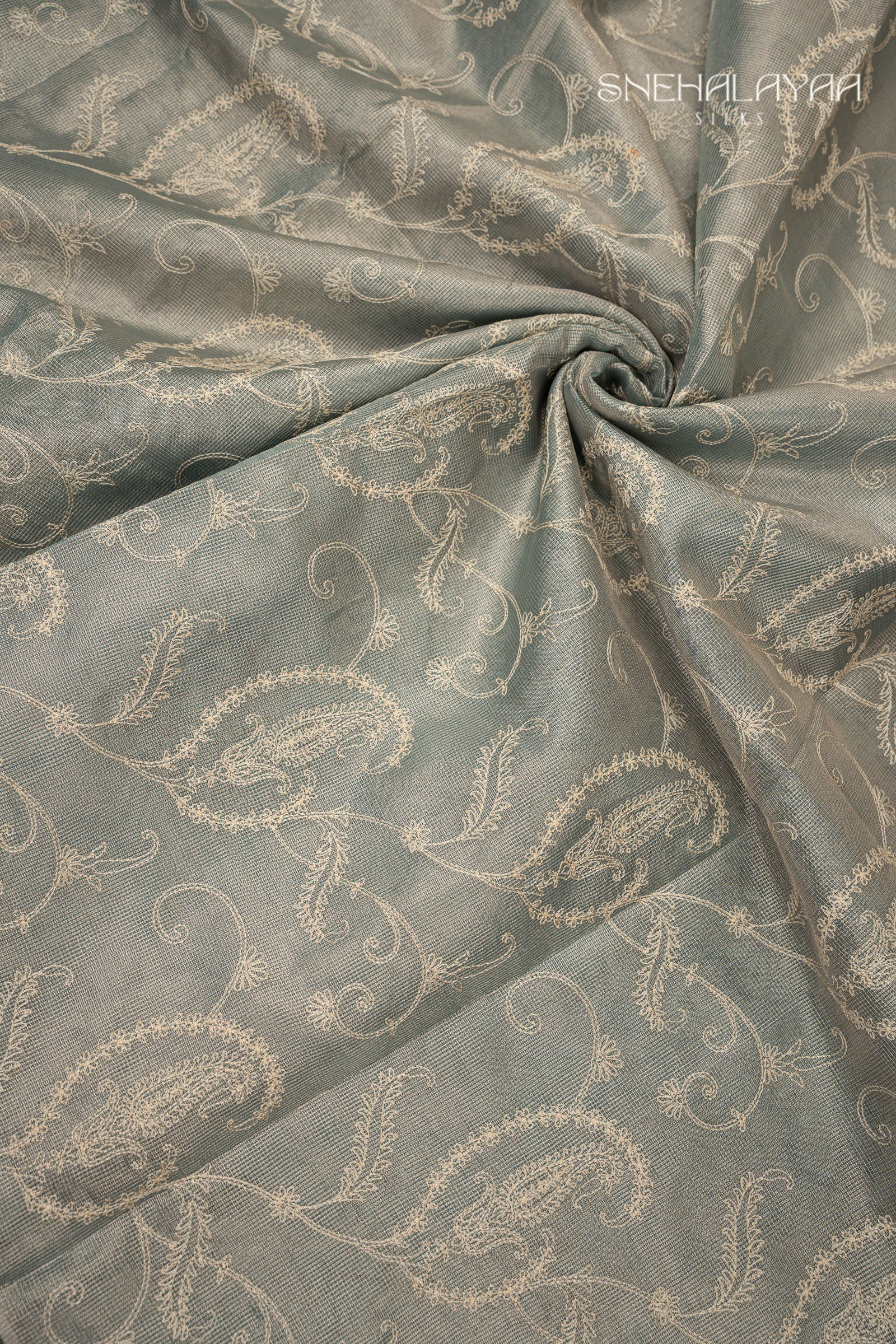 Grey Tissue Kota Embroidery Saree