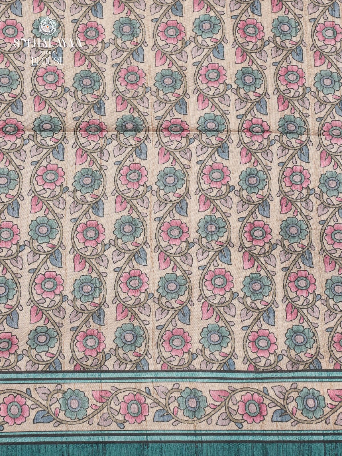 Teal Green Tussra Embroidery Saree