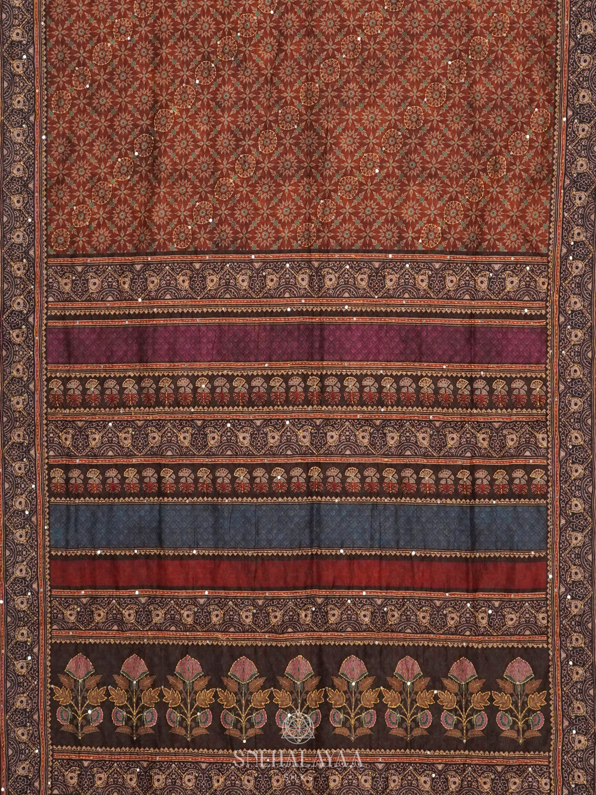 Brown Embroidered Chanderi Saree
