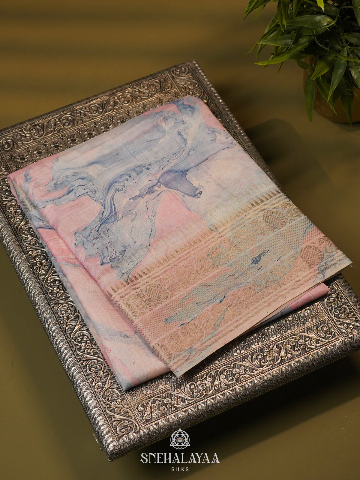 Pale Pink Mangalagiri Printed Saree