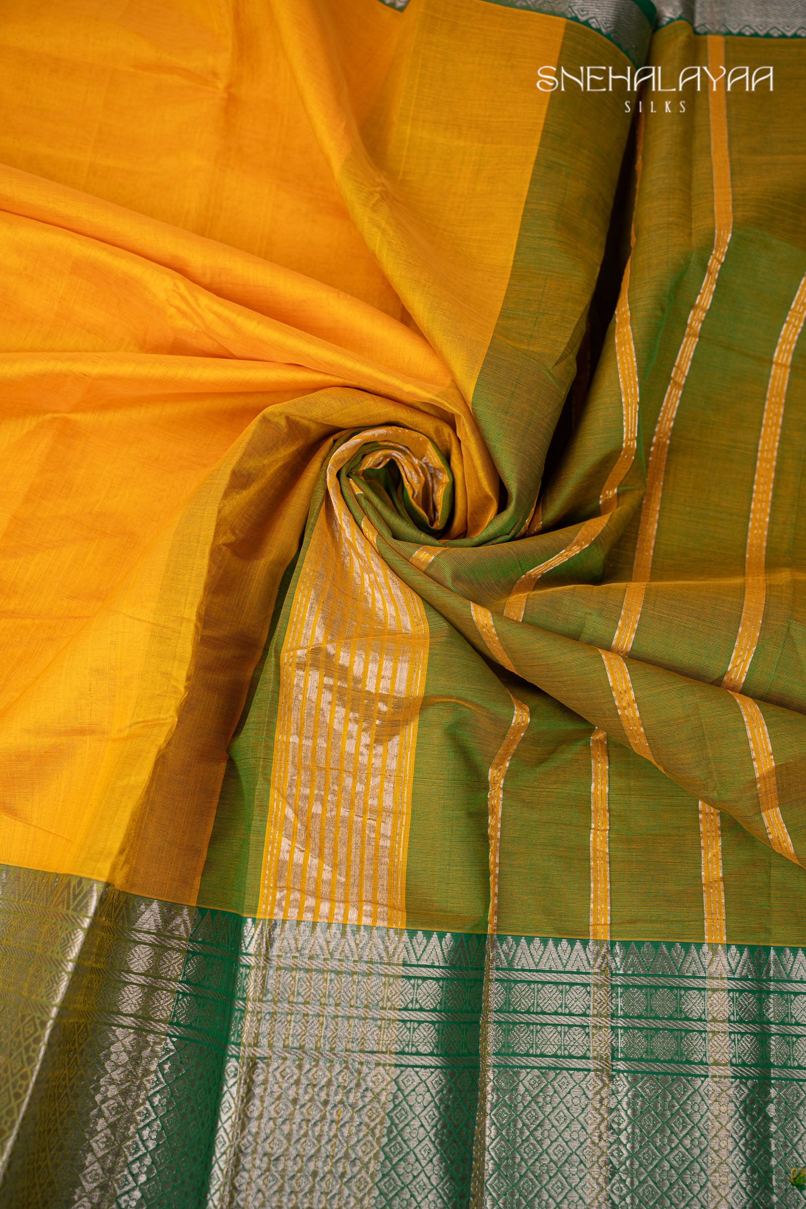 Canary Yellow Mangalgiri Silk Saree