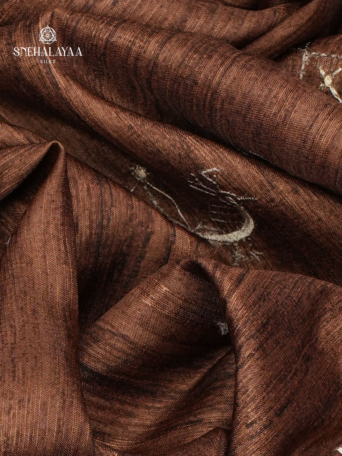 Brown Tussar Embroidery Saree